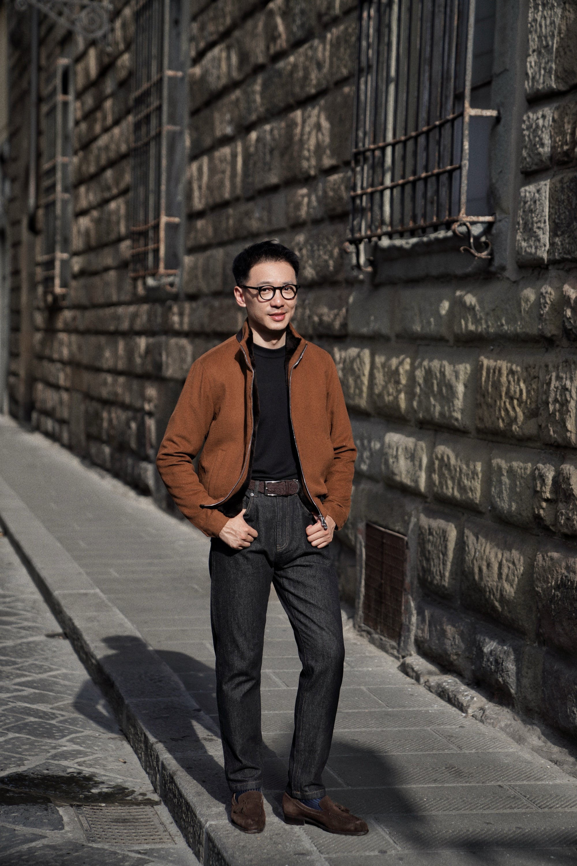 Tobacco Wool Silk Bomber Jacket #159