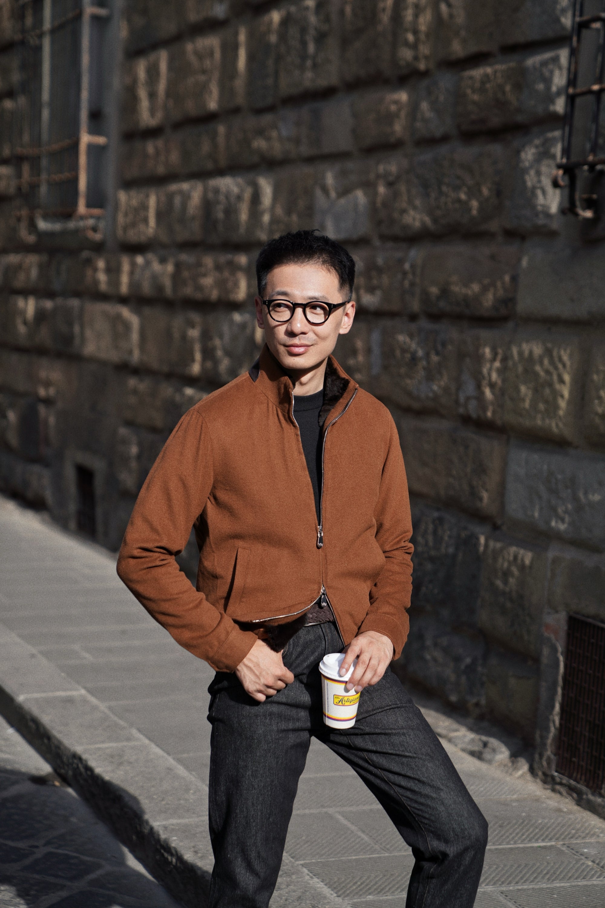 Tobacco Wool Silk Bomber Jacket #159