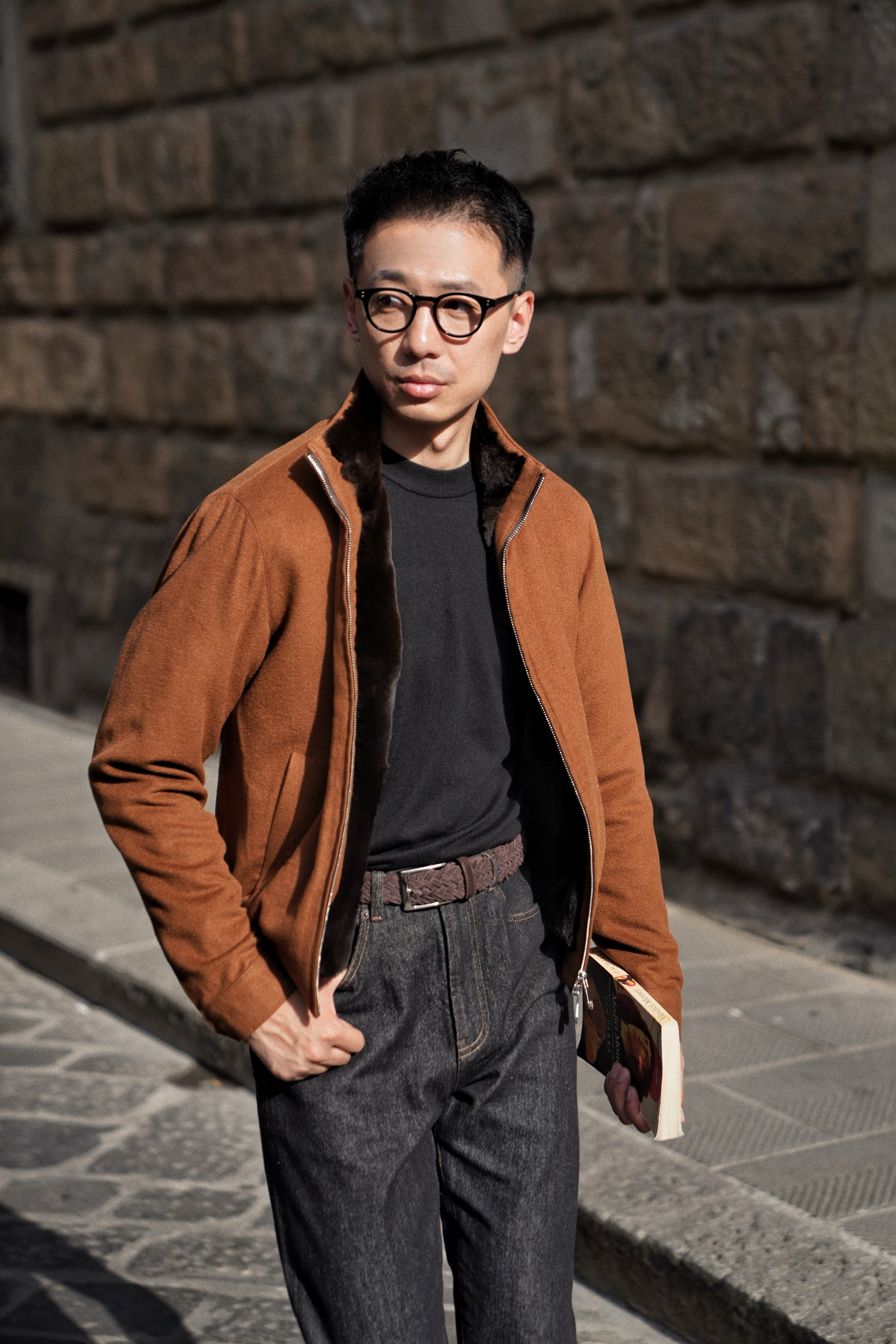 Tobacco Wool Silk Bomber Jacket #159