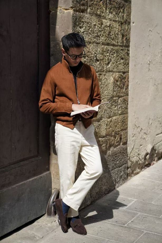 Tobacco Wool Silk Bomber Jacket #159