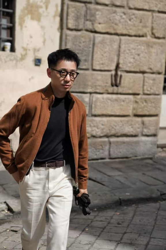 Tobacco Wool Silk Bomber Jacket #159
