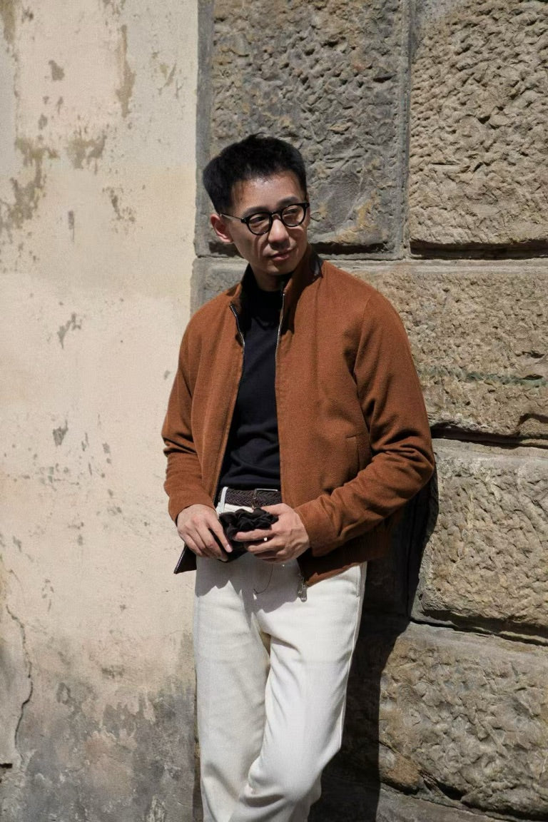 Tobacco Wool Silk Bomber Jacket #159