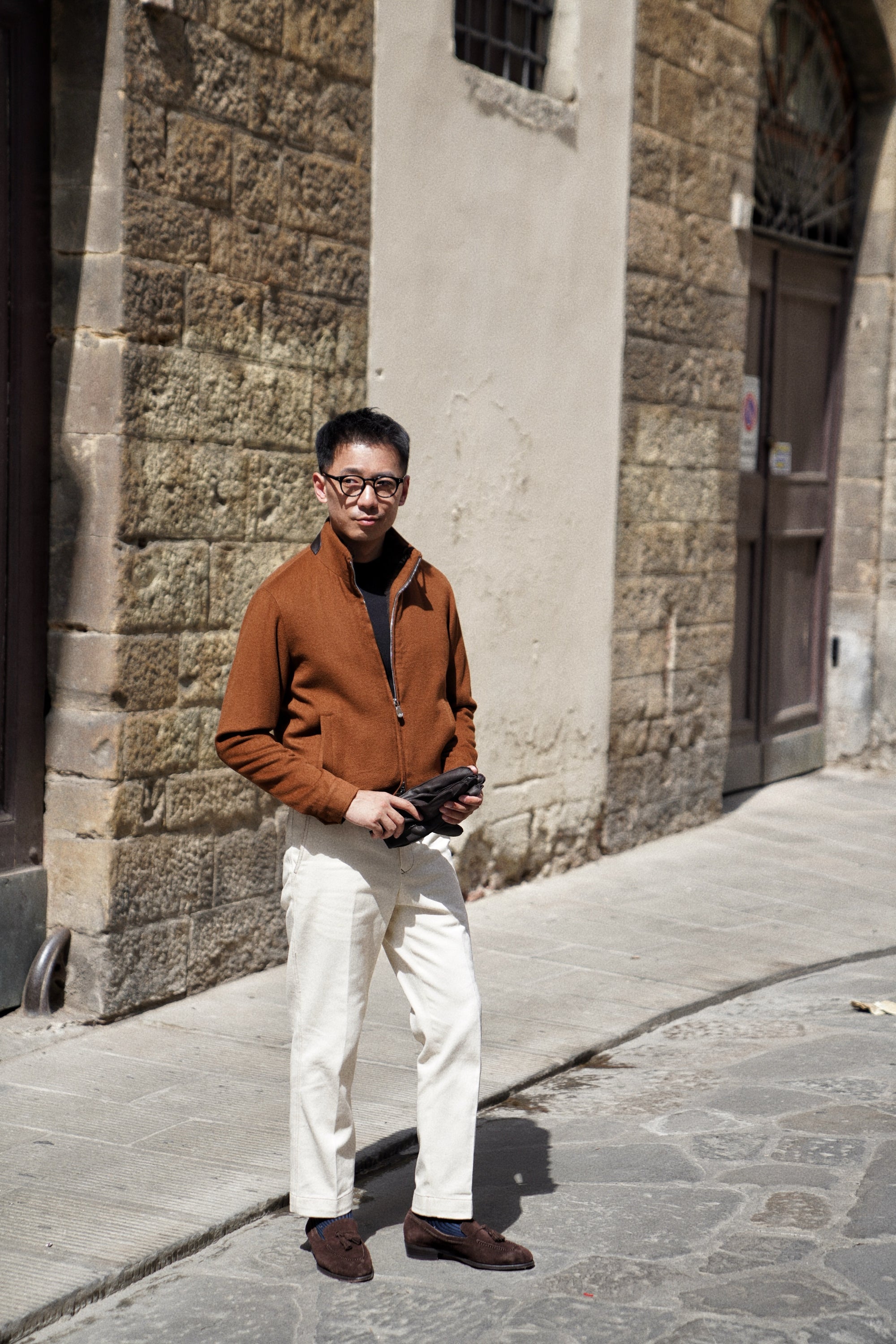 Tobacco Wool Silk Bomber Jacket #159
