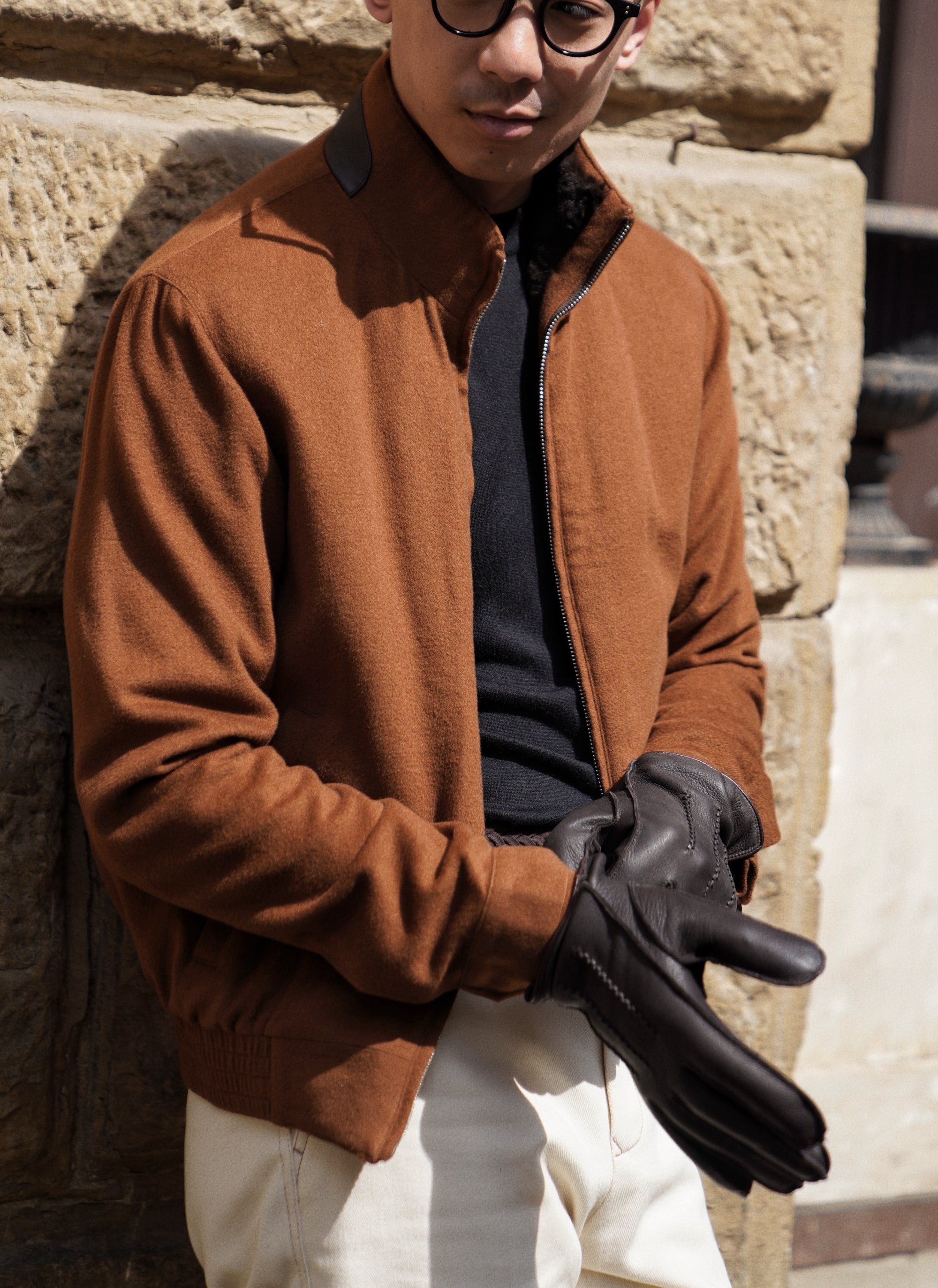 Tobacco Wool Silk Bomber Jacket #159
