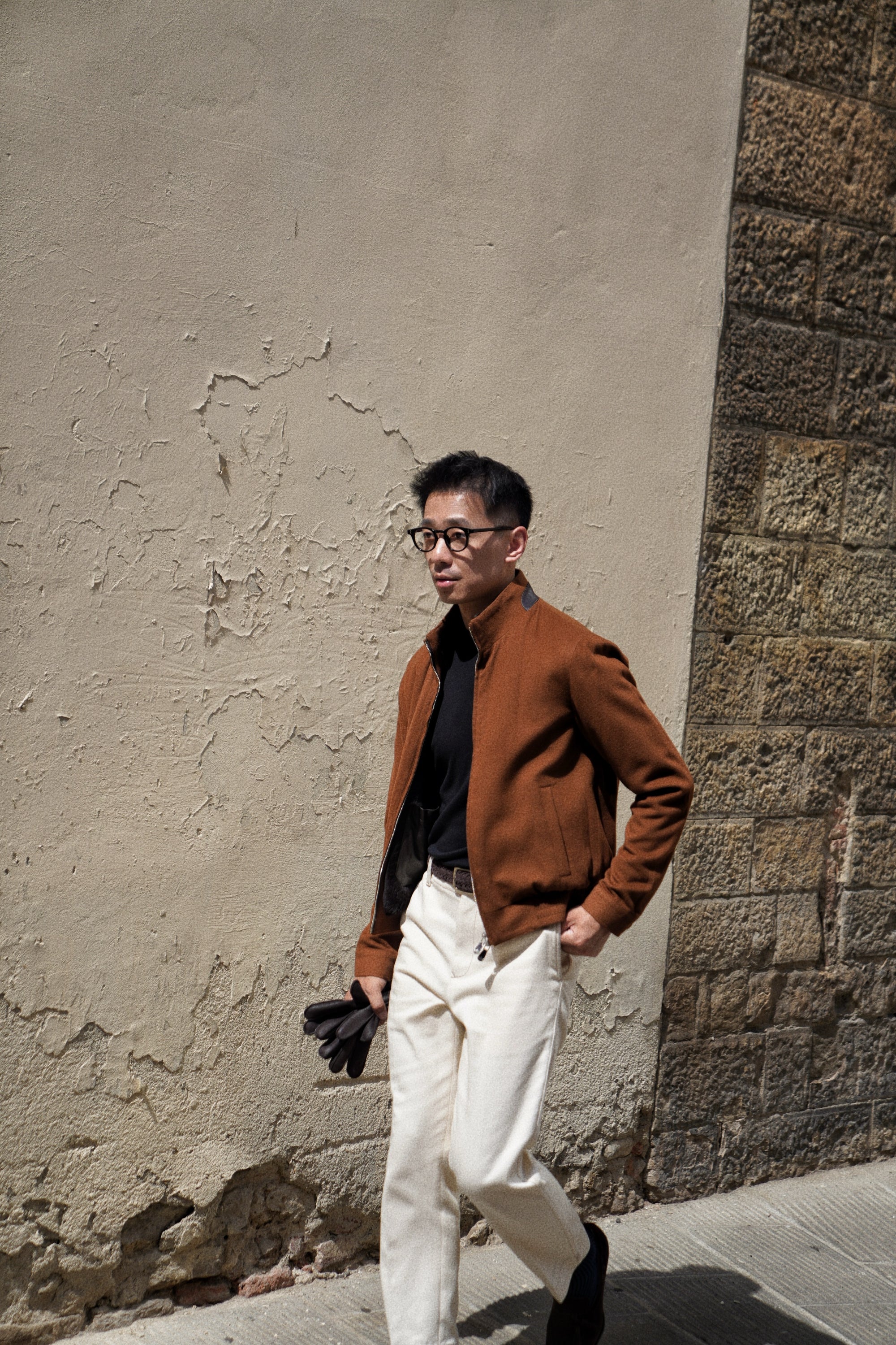 Tobacco Wool Silk Bomber Jacket #159