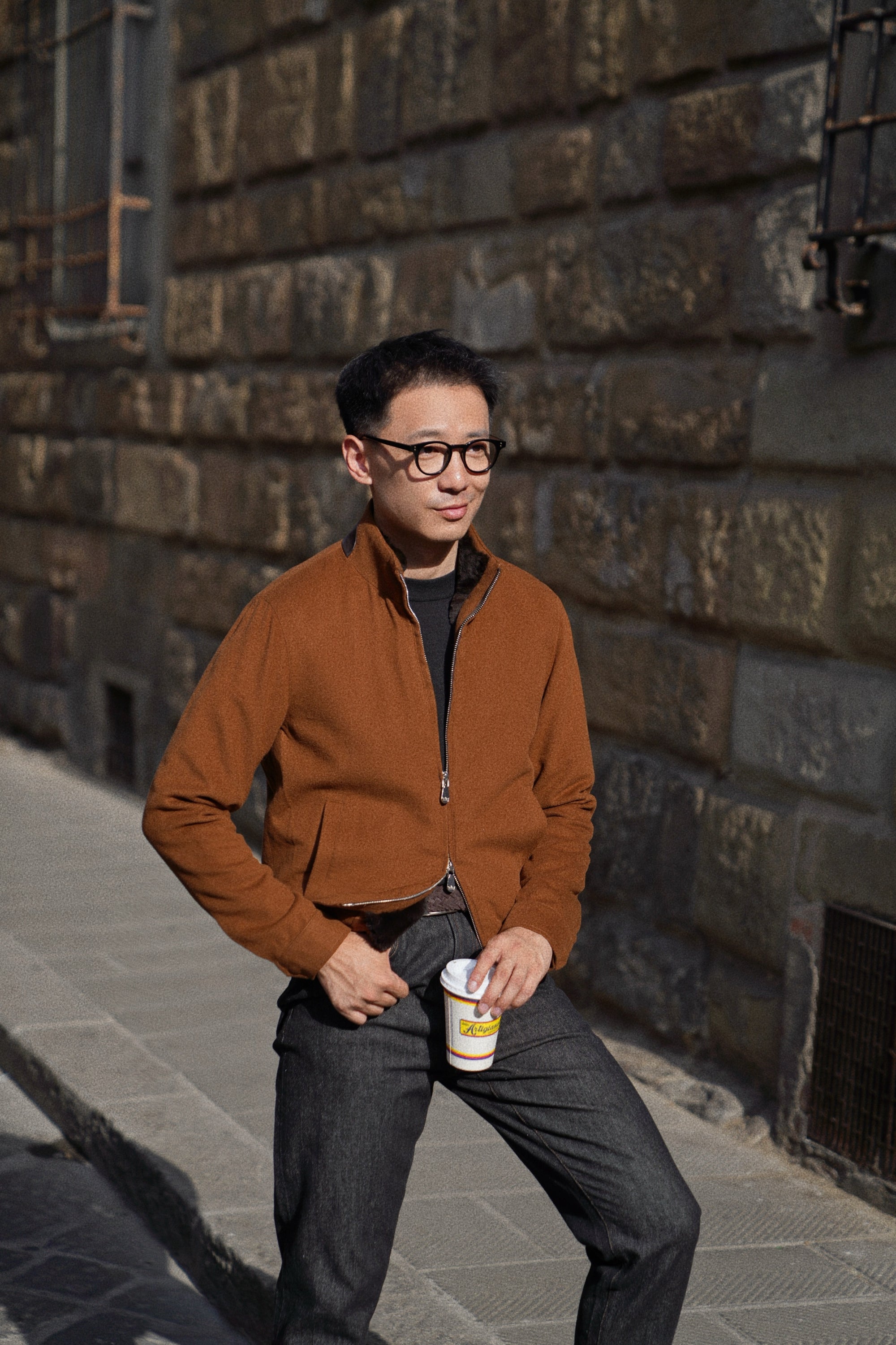 Tobacco Wool Silk Bomber Jacket #159