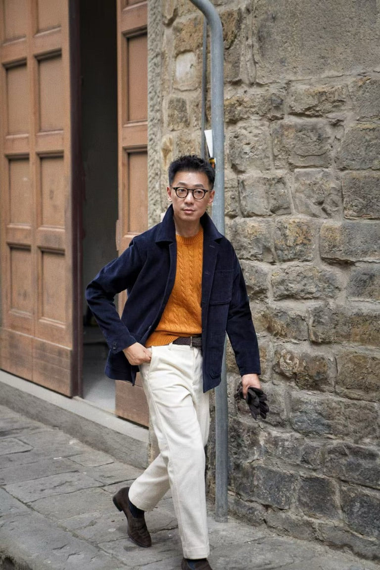 Navy / Ginger / Beige Crew Neck Cable Knit Jumper