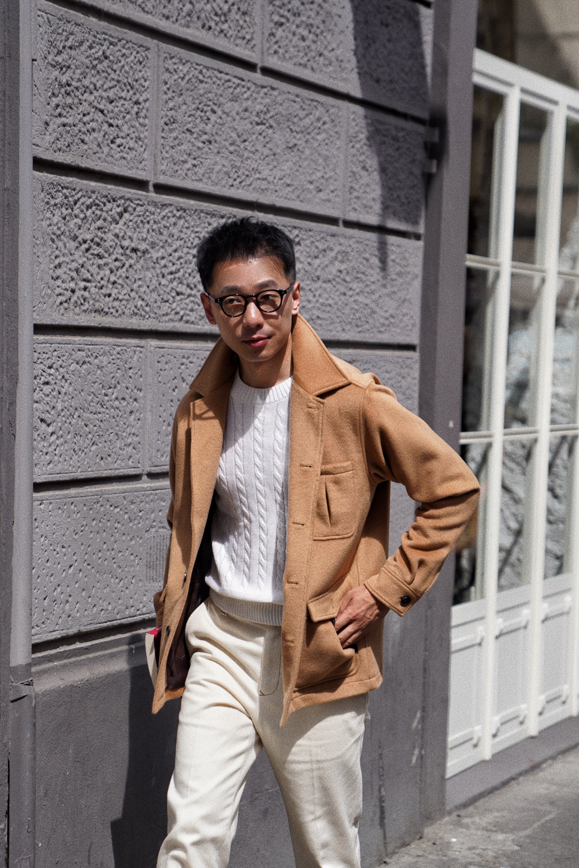 Navy / Ginger / Beige Crew Neck Cable Knit Jumper