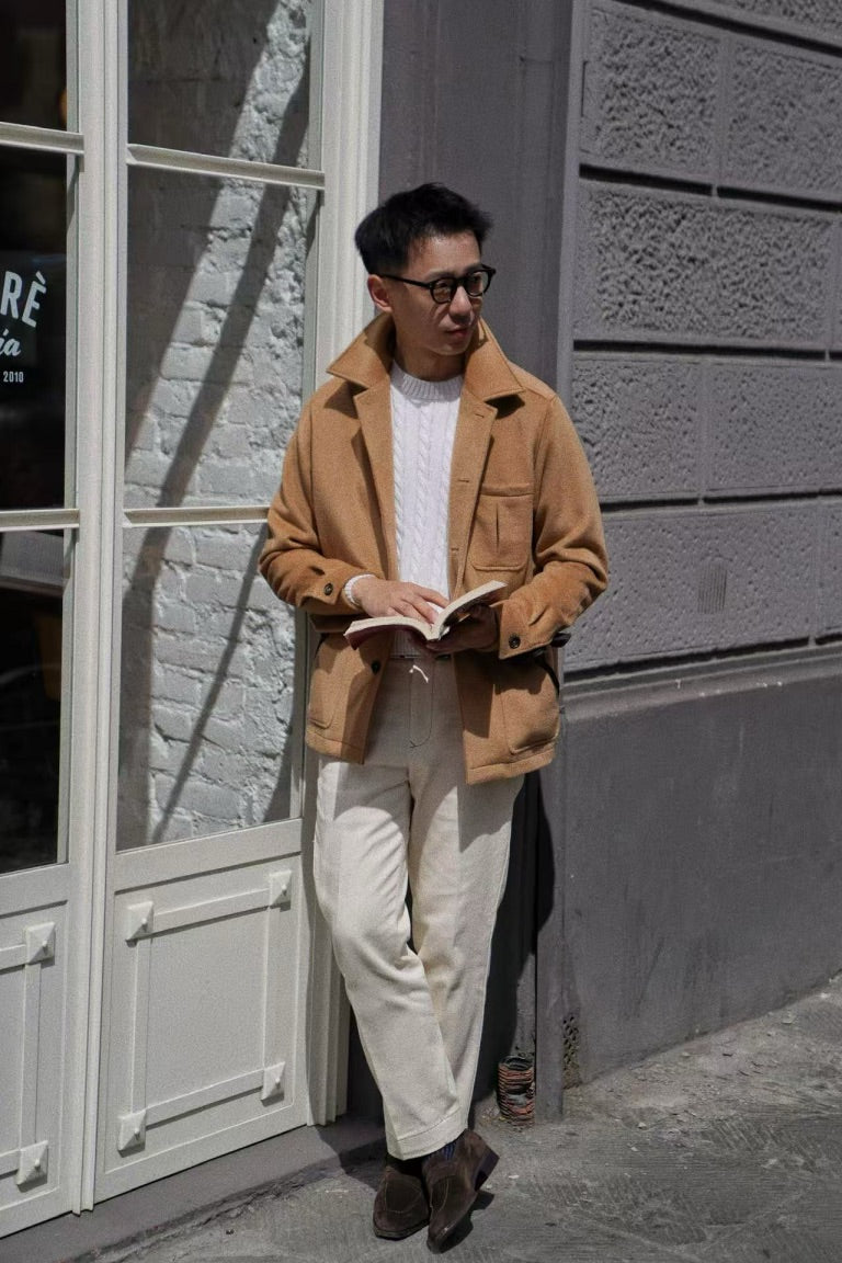 Navy / Ginger / Beige Crew Neck Cable Knit Jumper