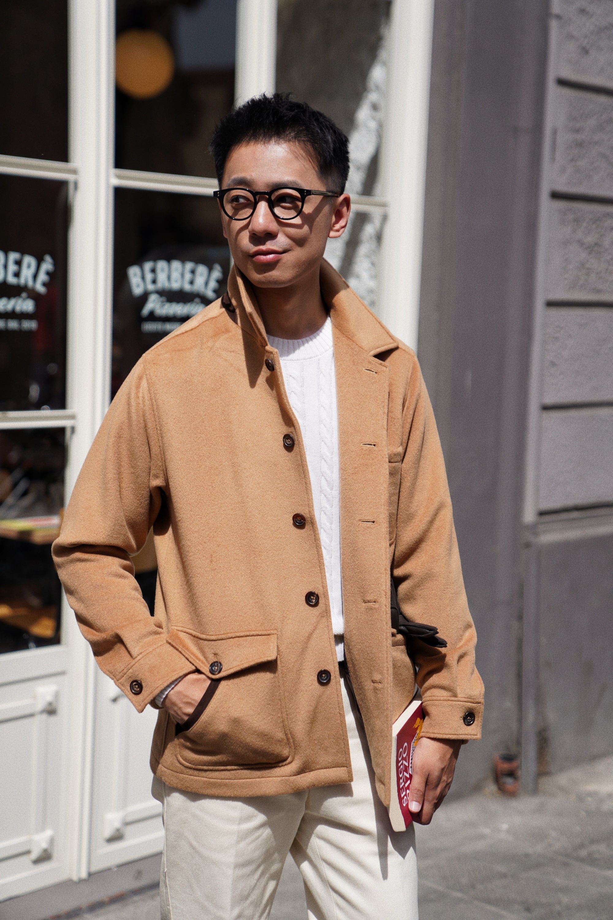 Navy / Ginger / Beige Crew Neck Cable Knit Jumper
