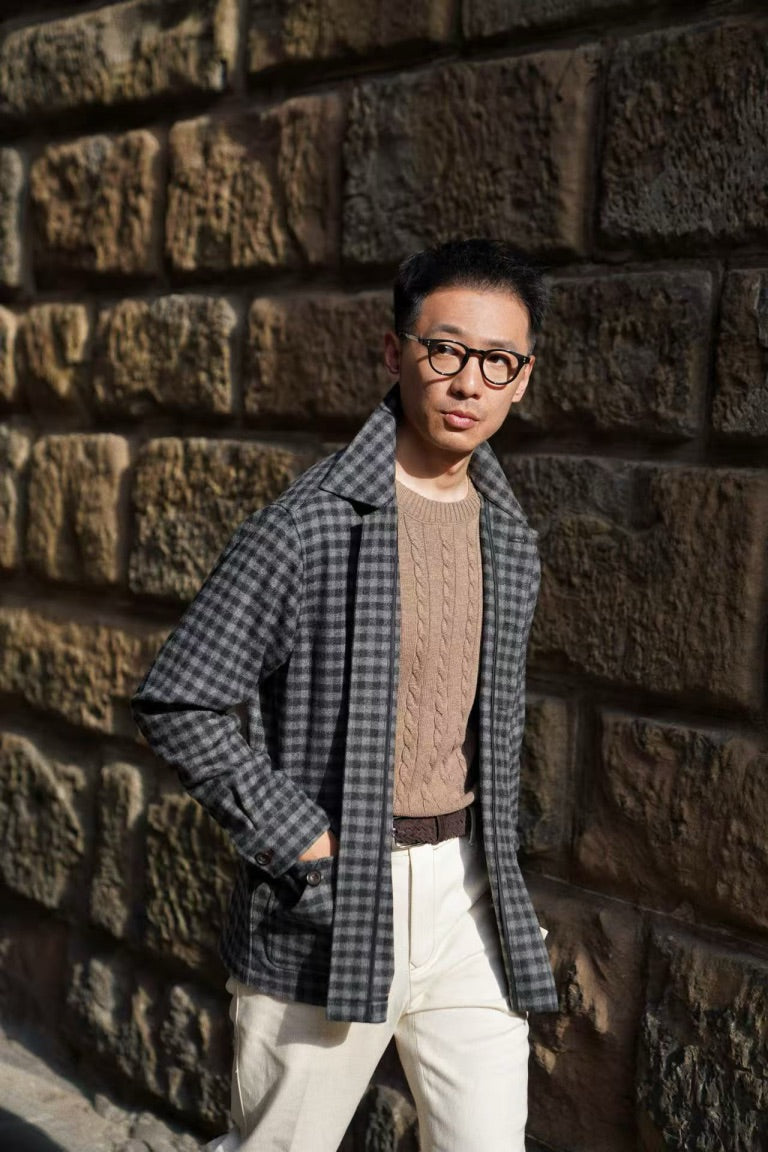 Forest / Taupe Crew Neck Cable Knit Jumper