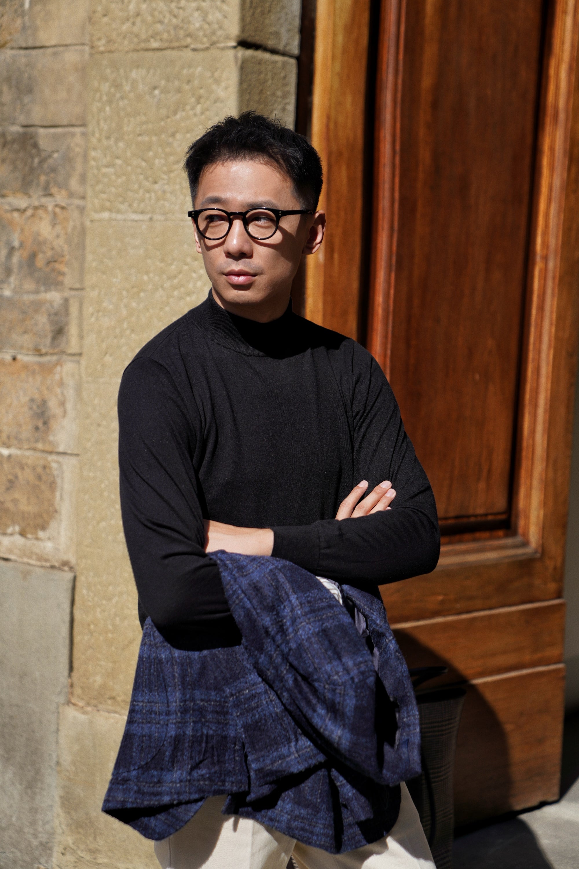 Honey / Black Knitted Mock Neck