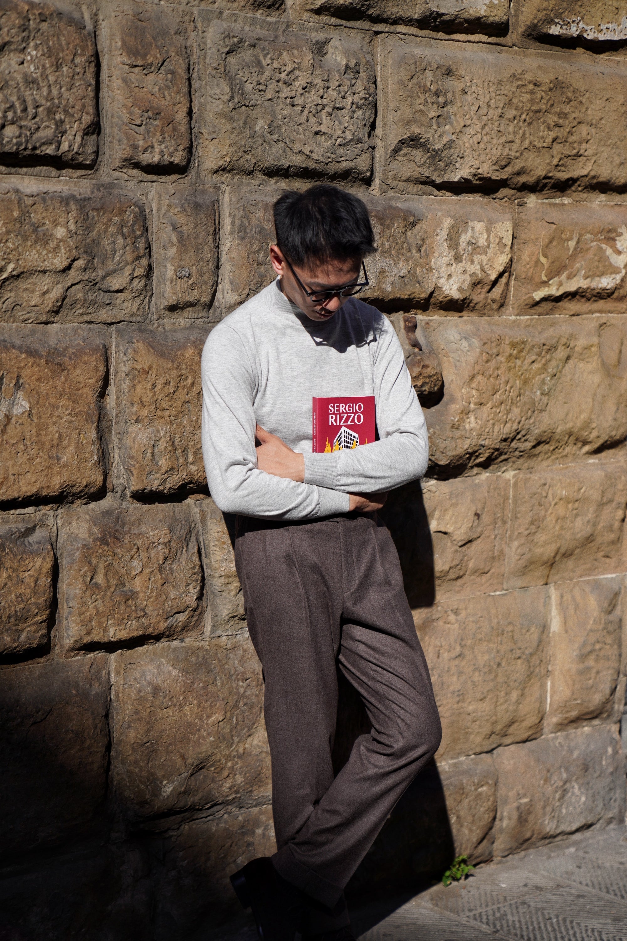 Grey / Burgundy Knitted Mock Neck