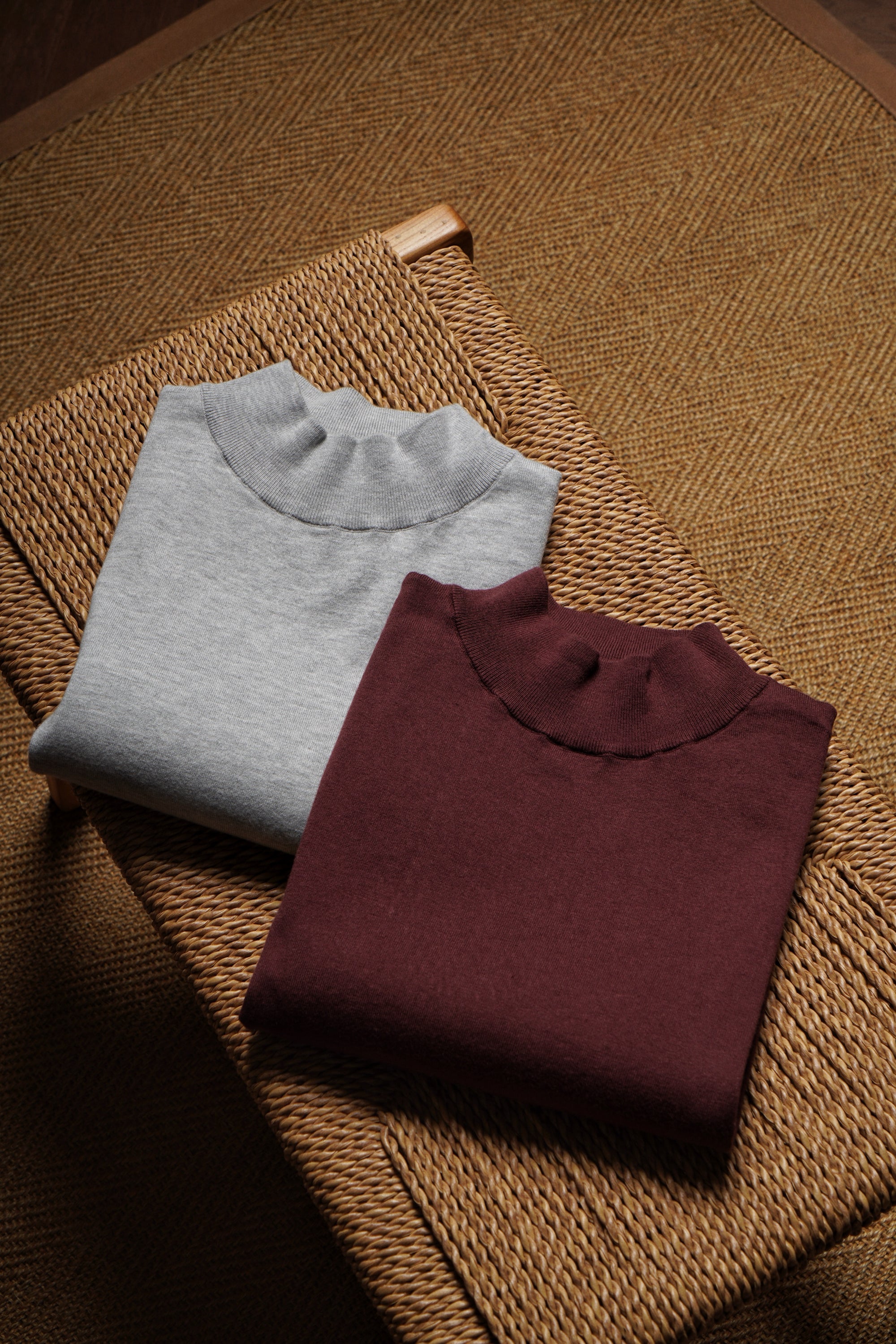 Grey / Burgundy Knitted Mock Neck