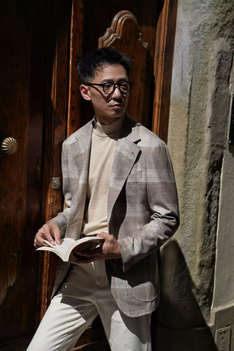 MTO Mocha Plaid Silk Cashmere Jacket #665
