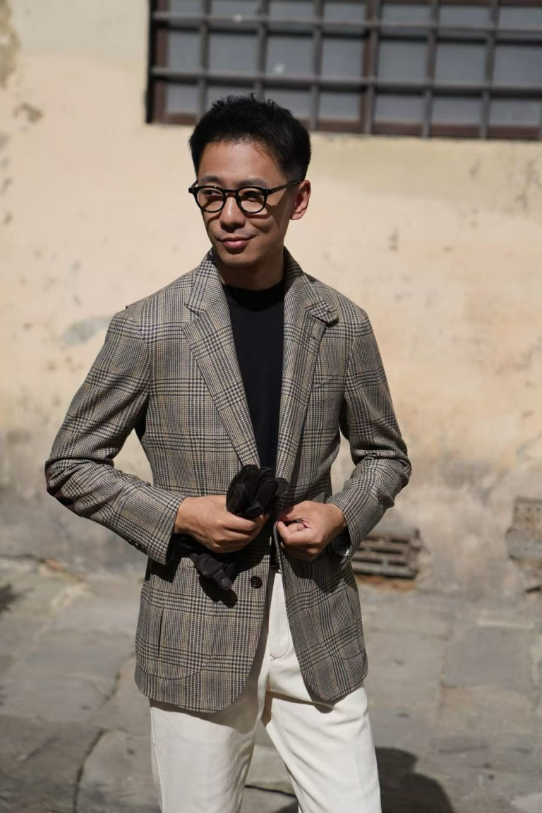 MTO Khaki Glen Check Wool Cashmere Jacket #335