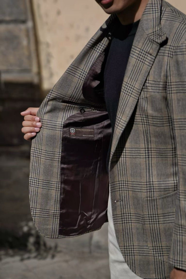 MTO Khaki Glen Check Wool Cashmere Jacket #335