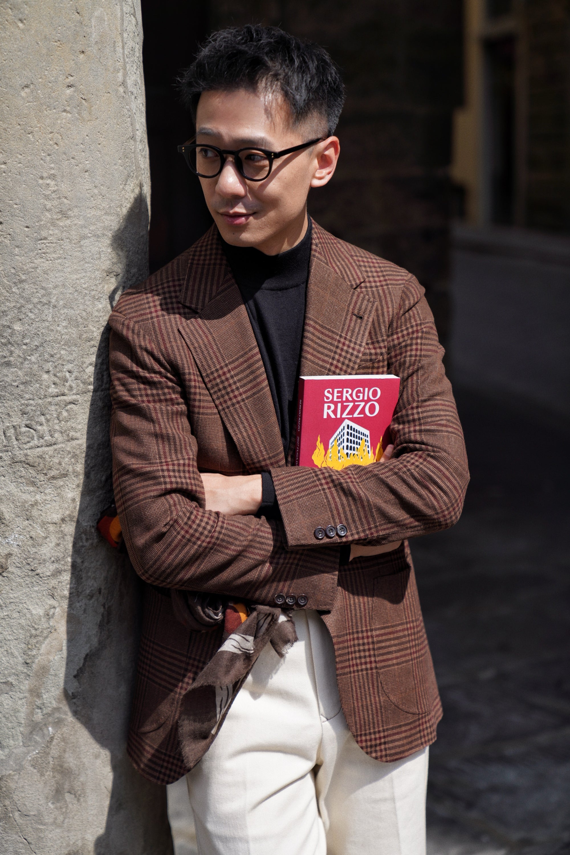 MTO Brown Glen Check Wool Cashmere Linen Jacket #201