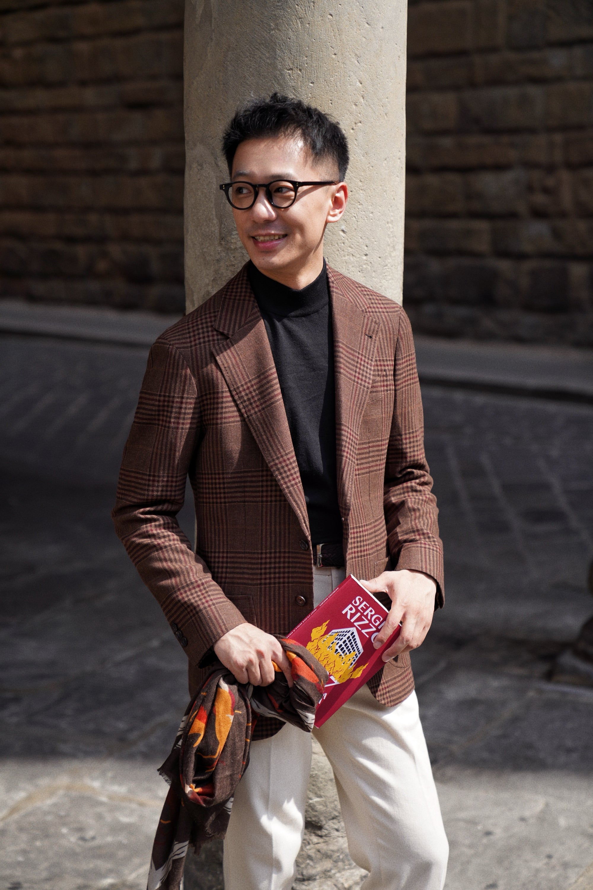 MTO Brown Glen Check Wool Cashmere Linen Jacket #201