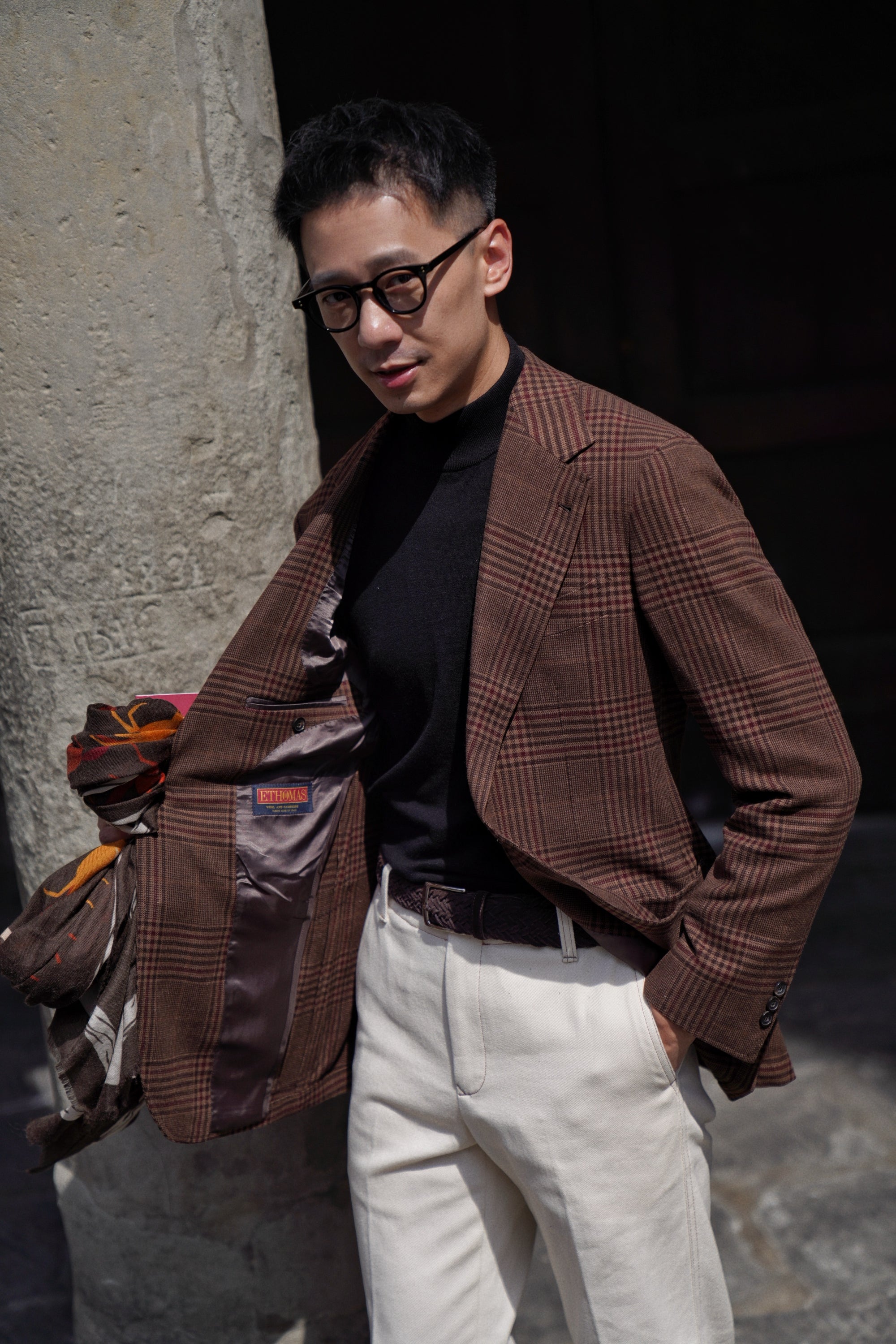 MTO Brown Glen Check Wool Cashmere Linen Jacket #201
