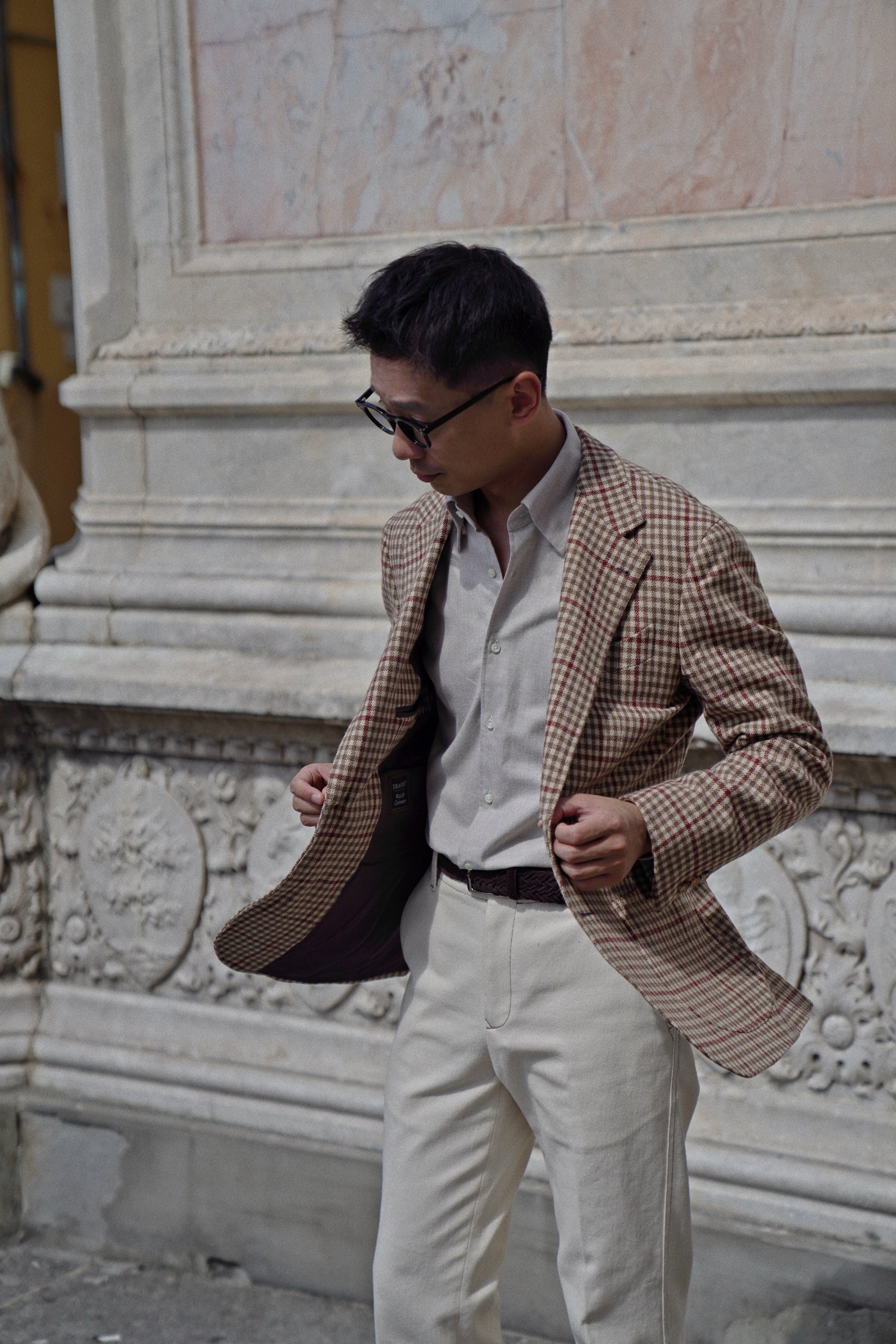 MTO Khaki Houndstooth Wool Cashmere Jacket #331