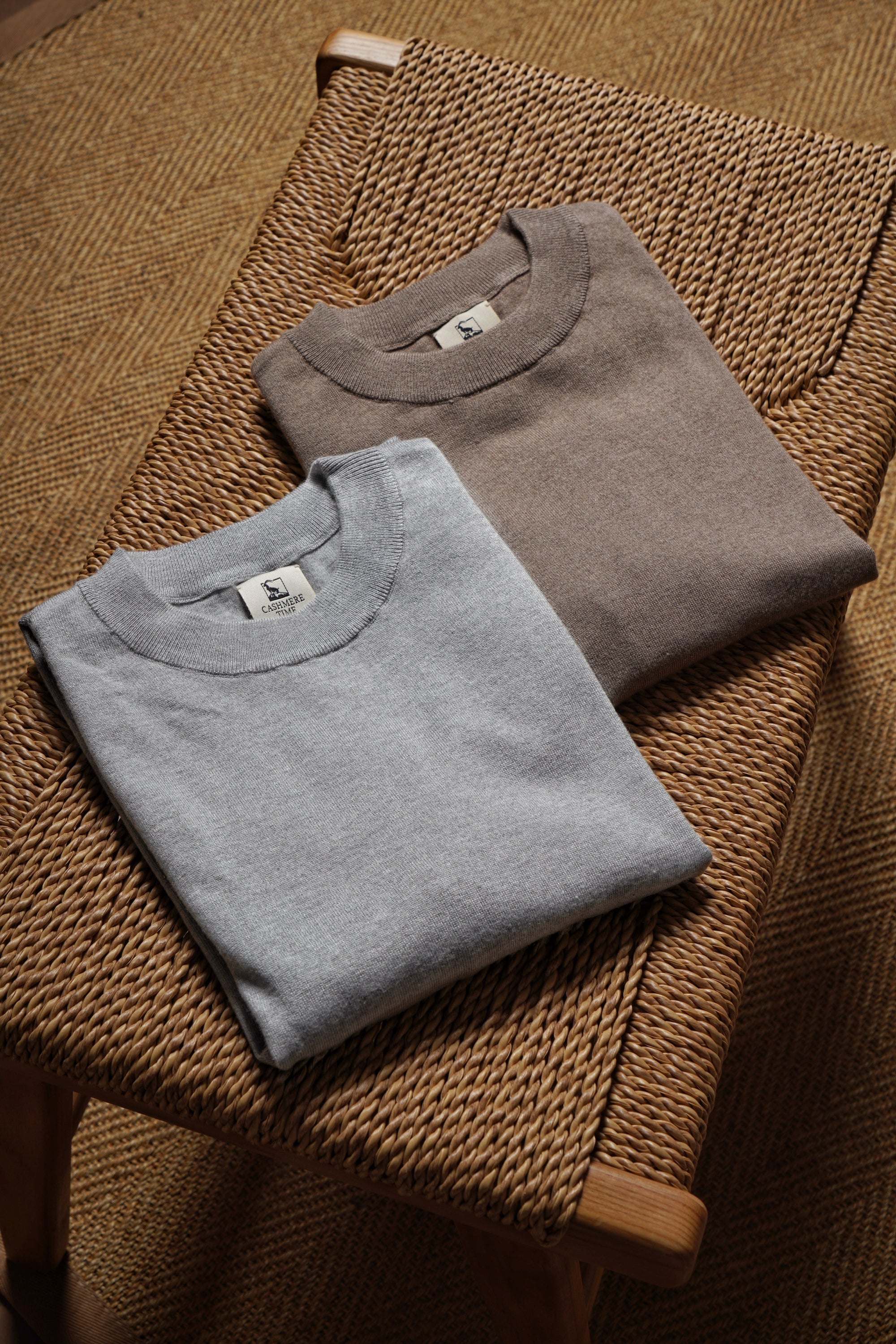 Grey / Camel Silk Cashmere Crew Neck