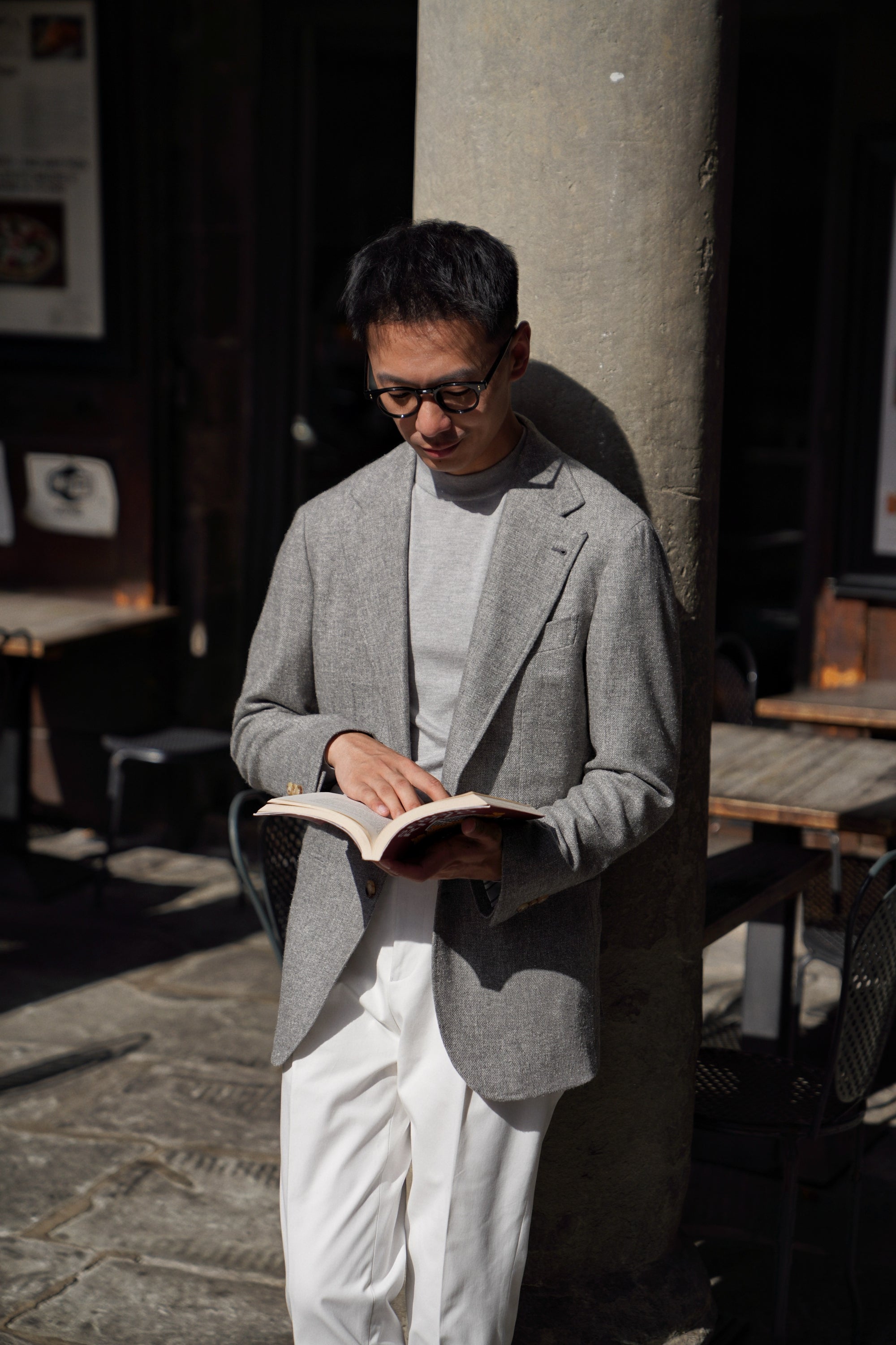 Grey / Camel Silk Cashmere Crew Neck