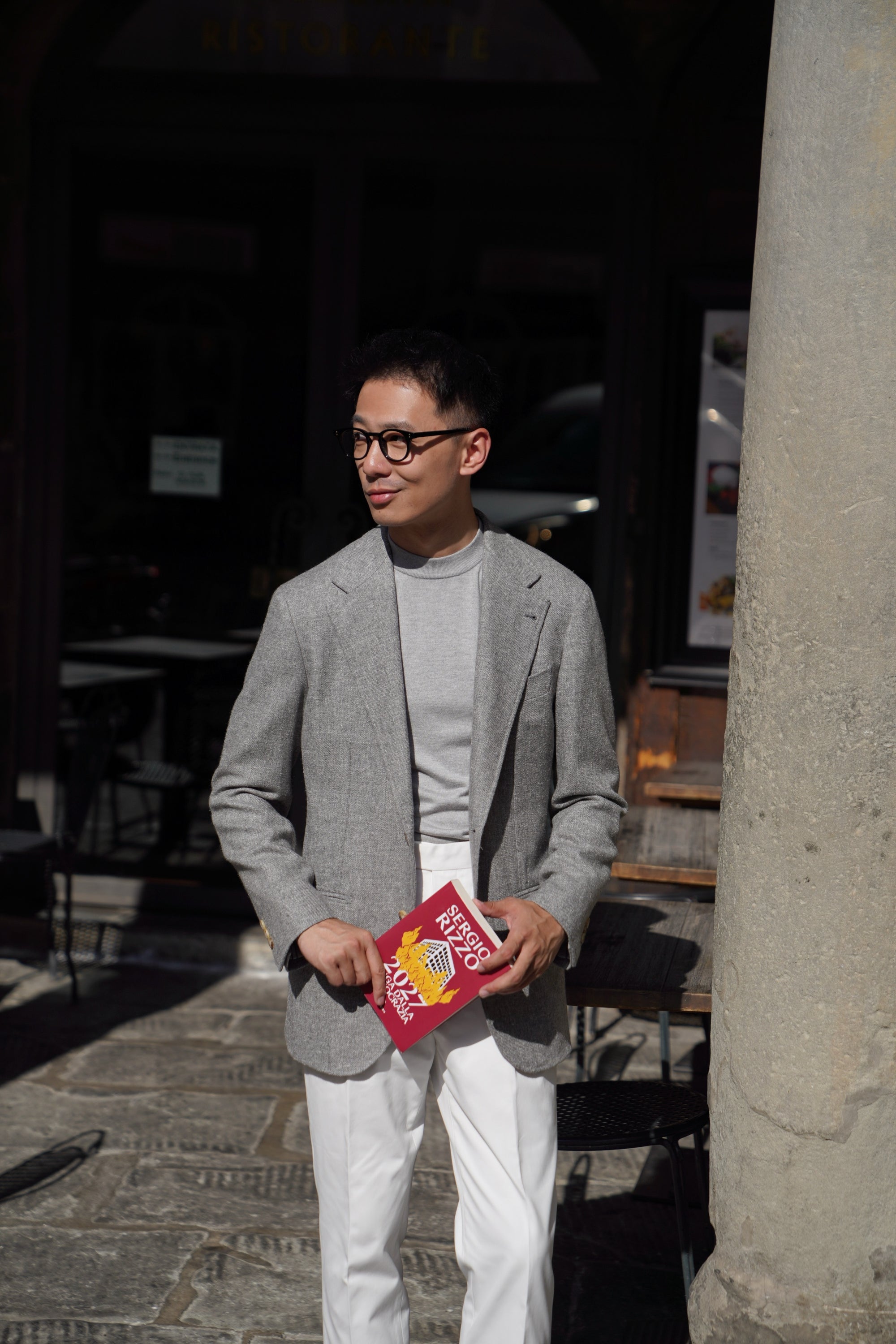 Grey / Camel Silk Cashmere Crew Neck