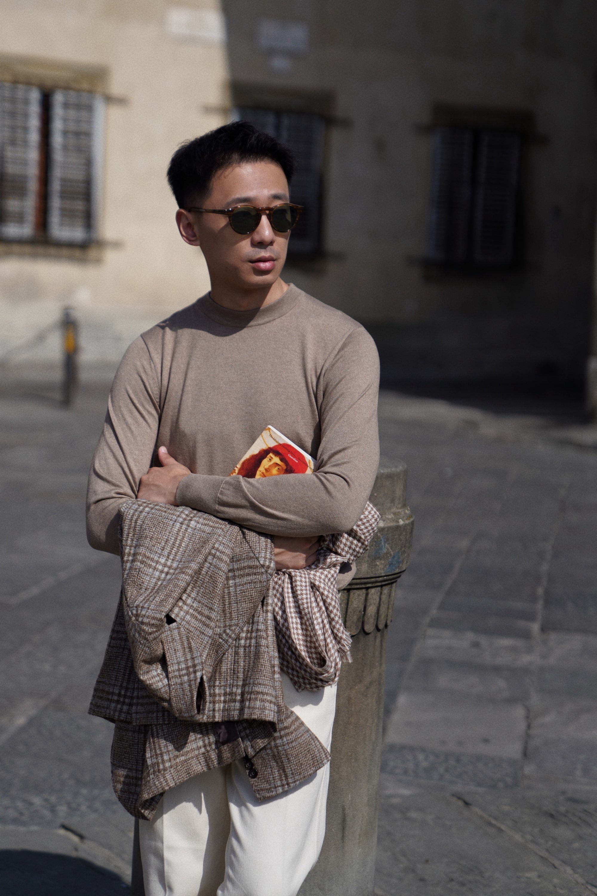 Grey / Camel Silk Cashmere Crew Neck