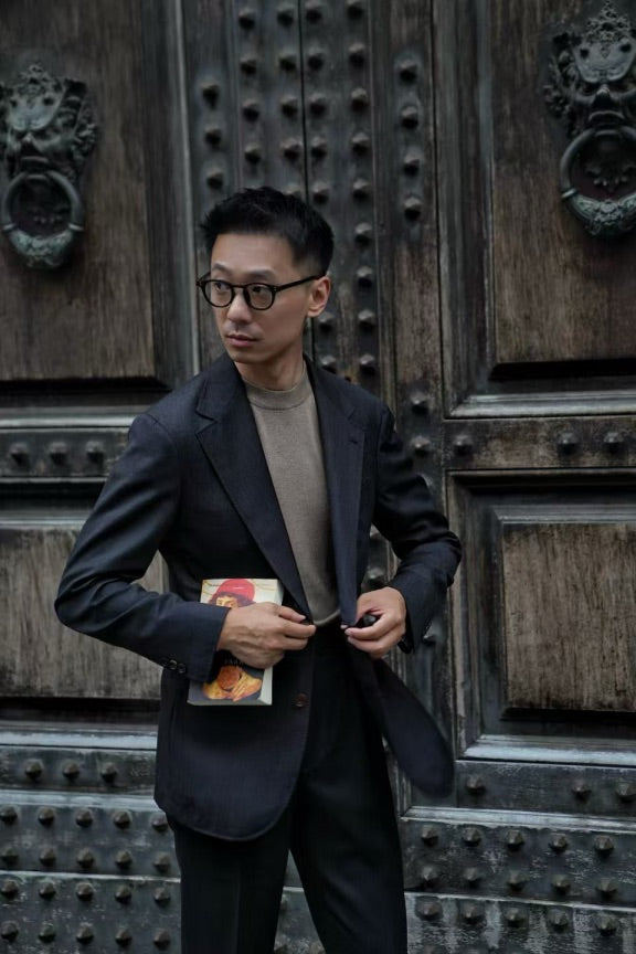 Grey / Camel Silk Cashmere Crew Neck