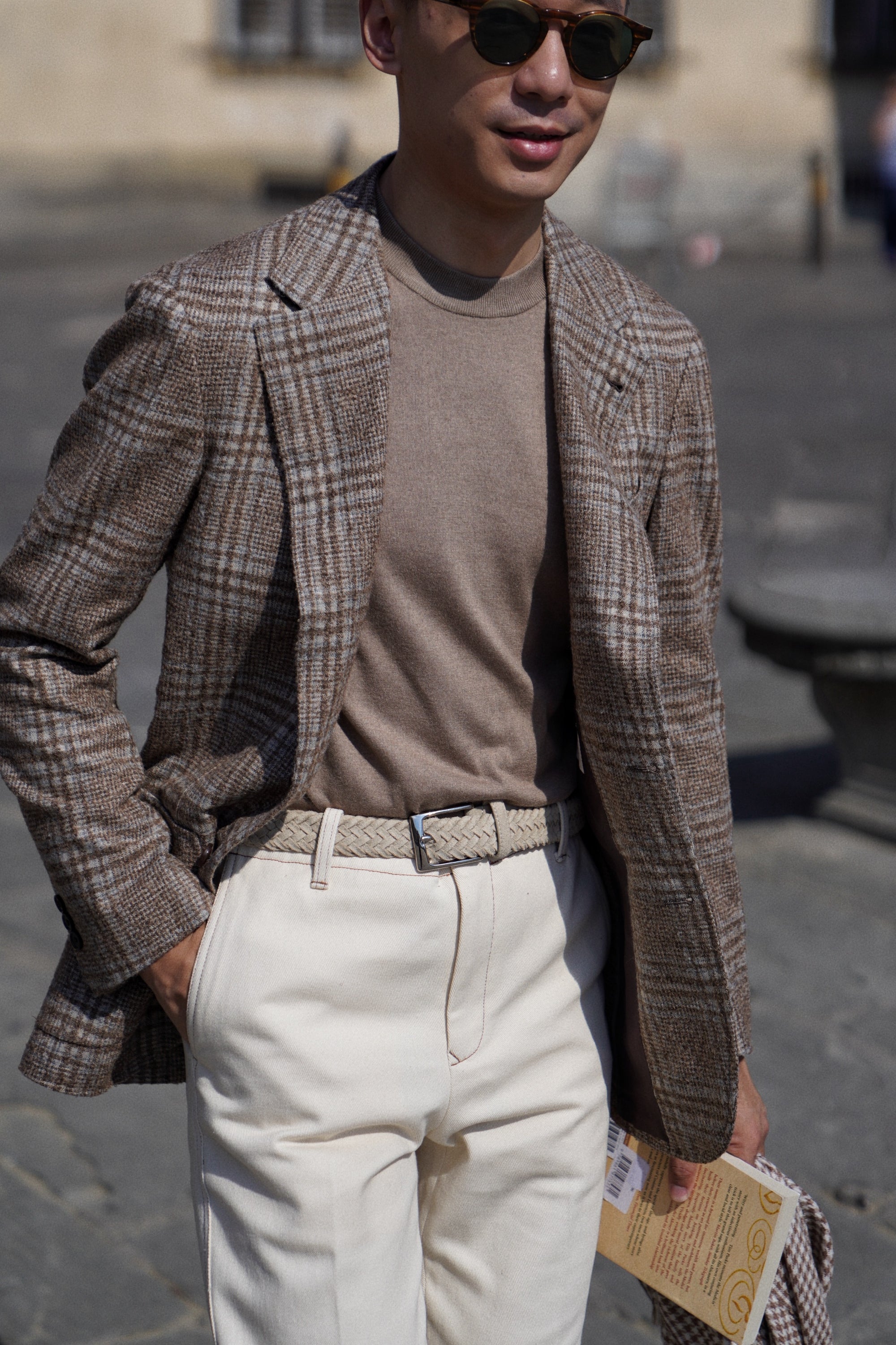 Grey / Camel Silk Cashmere Crew Neck