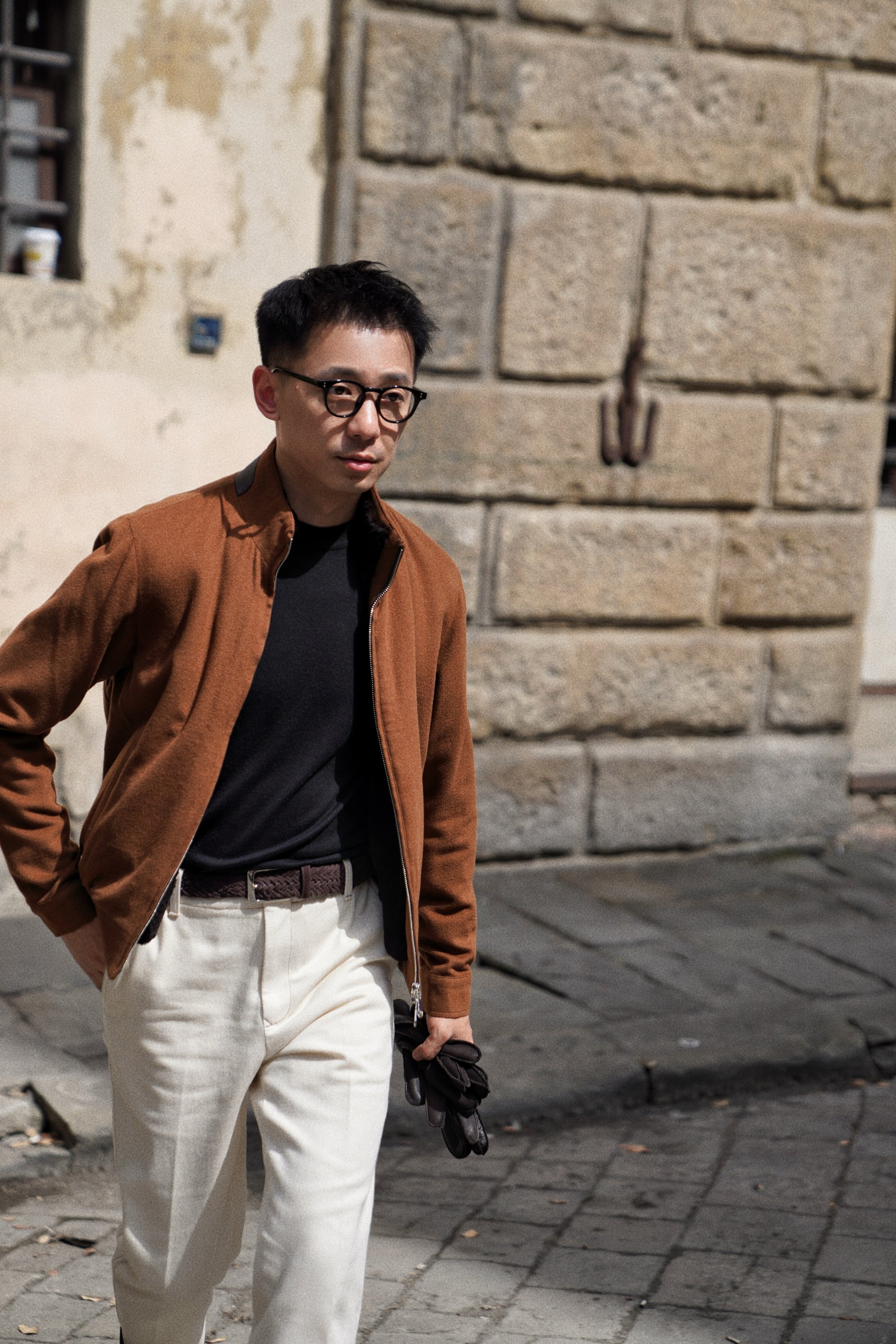 Black / Burgundy Silk Cashmere  Crew Neck