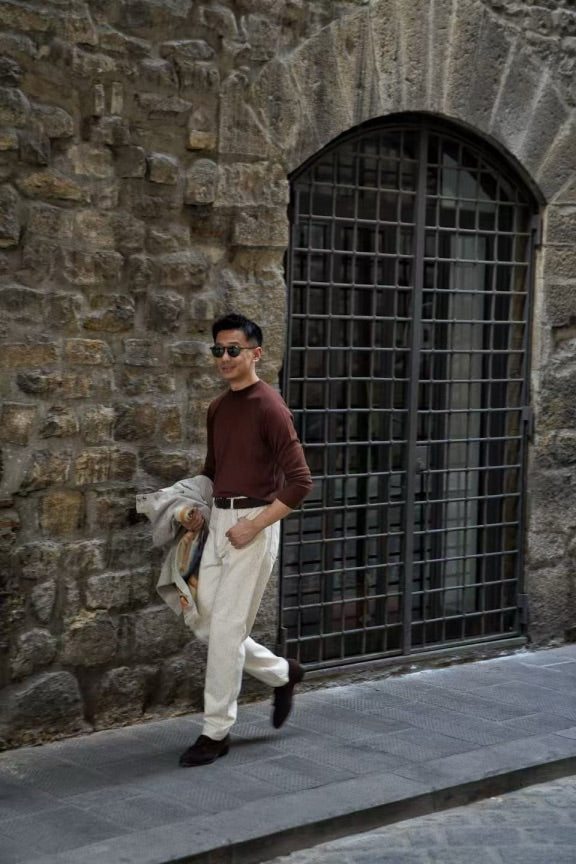 Black / Burgundy Silk Cashmere  Crew Neck