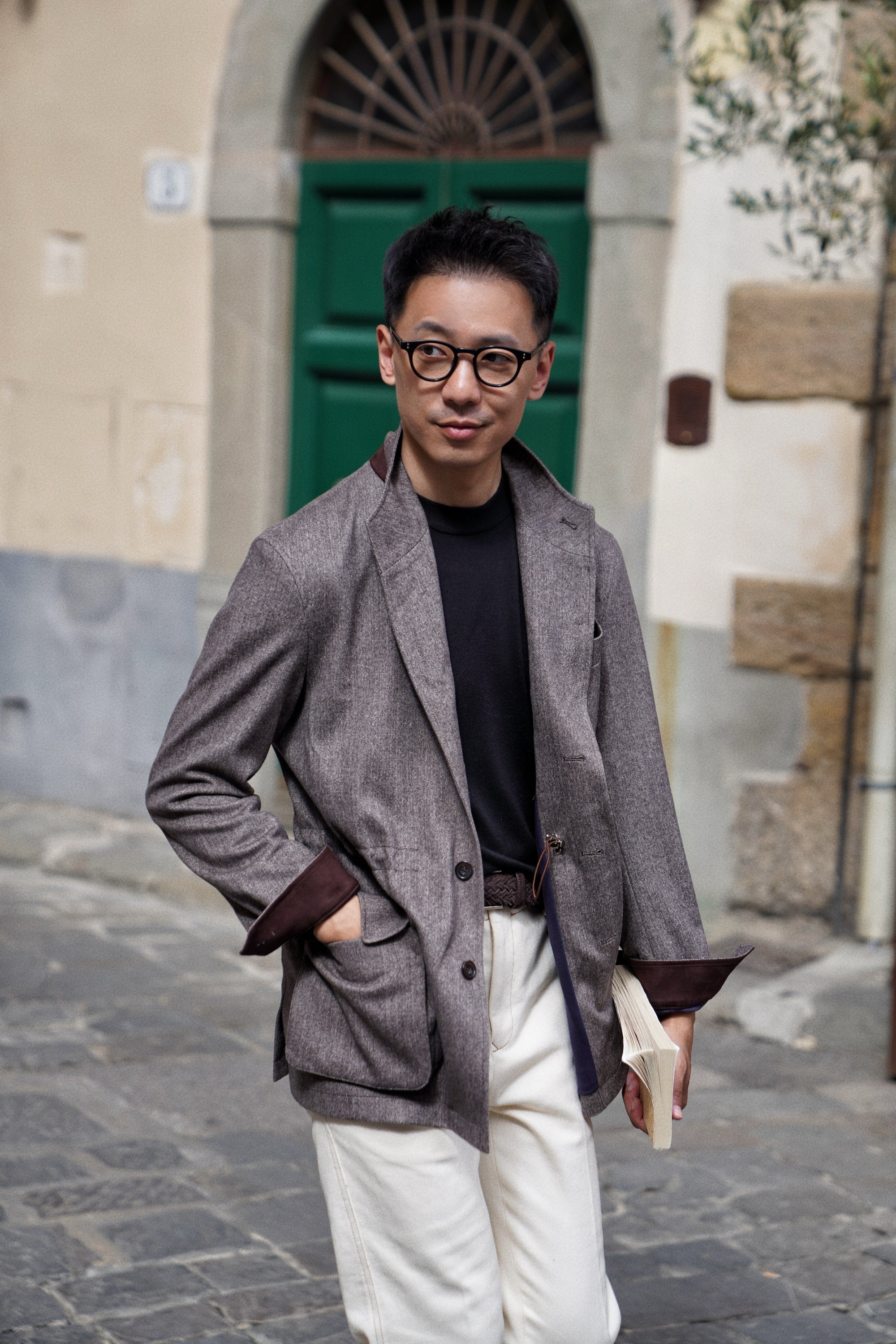 Black / Burgundy Silk Cashmere  Crew Neck