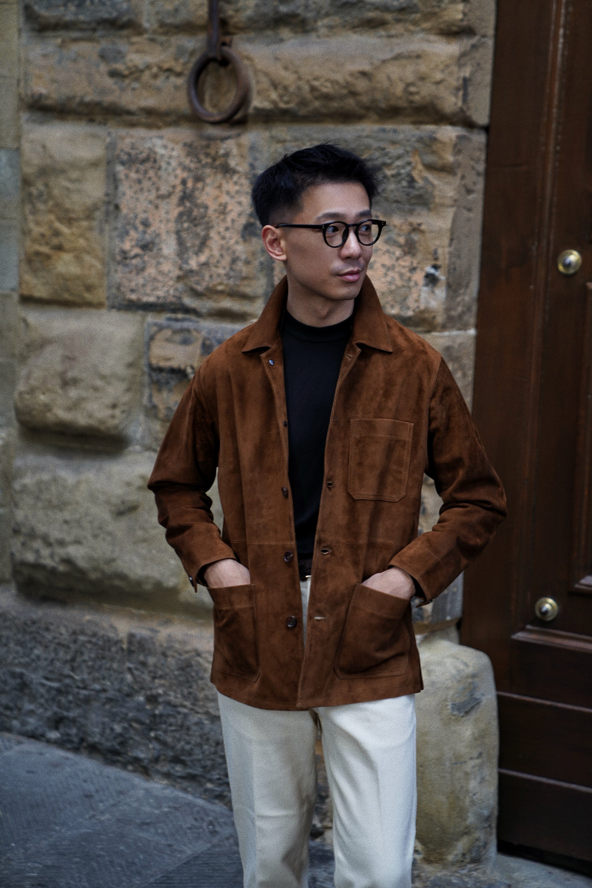 Black / Burgundy Silk Cashmere  Crew Neck