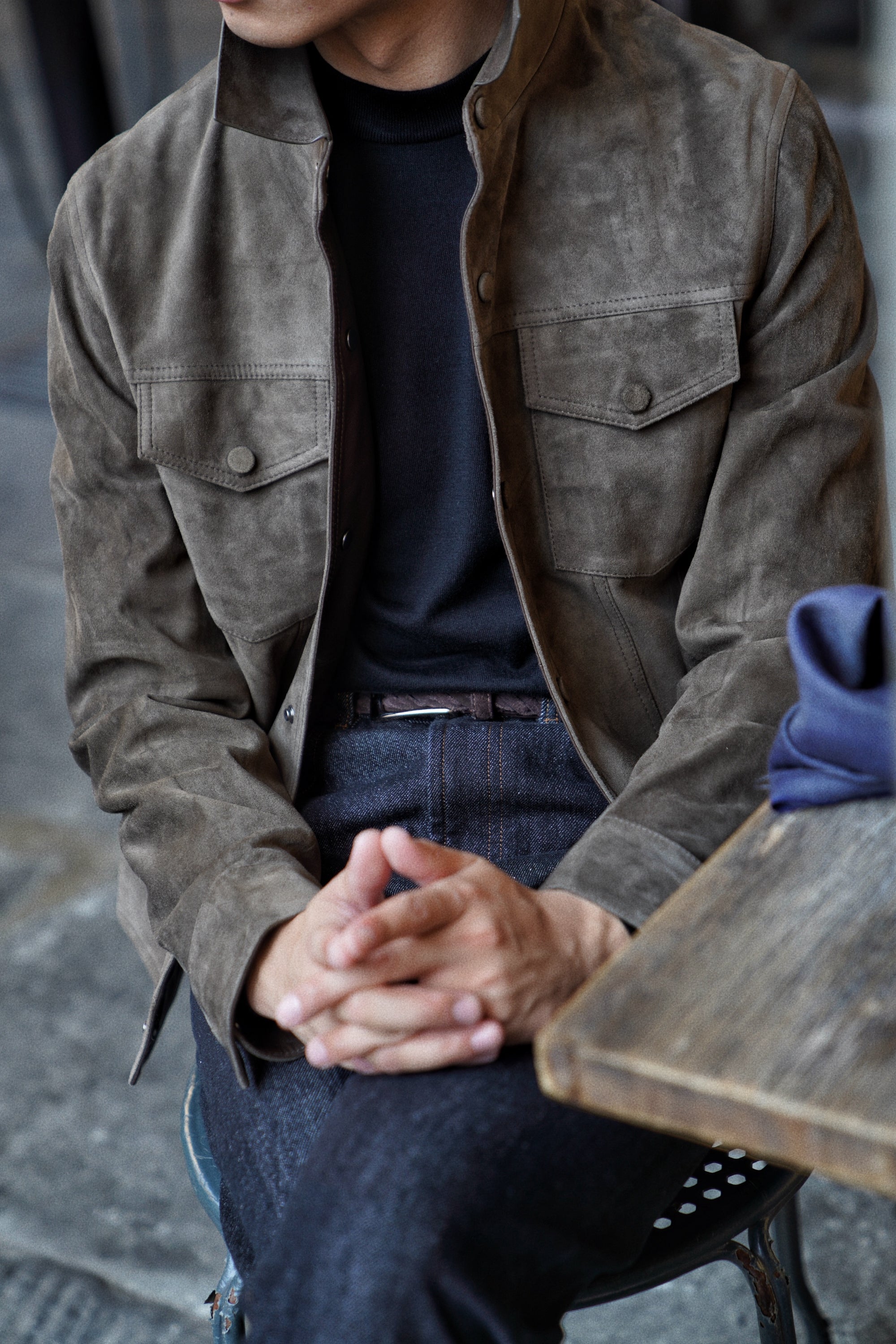 Black / Burgundy Silk Cashmere  Crew Neck