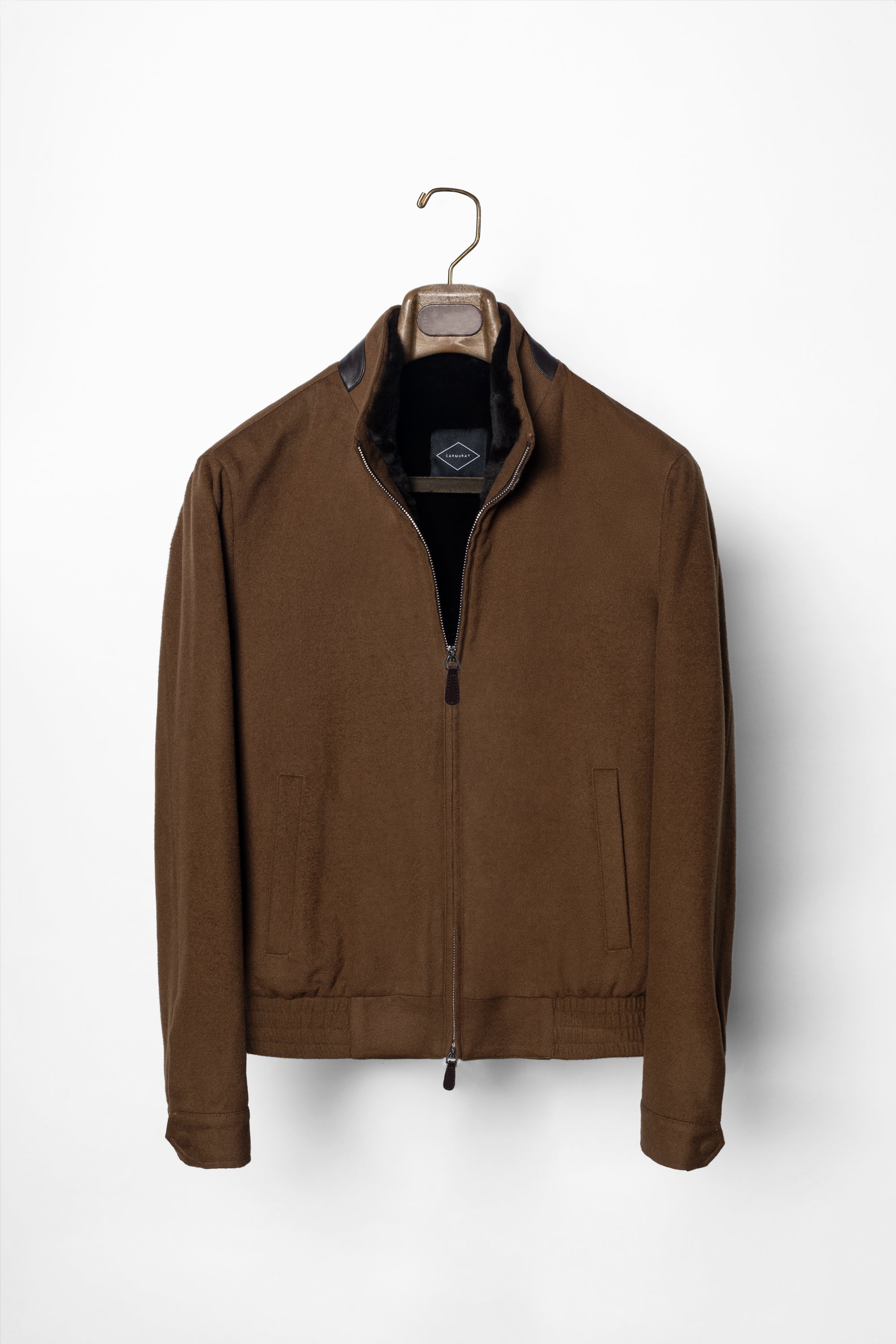 Tobacco Wool Silk Bomber Jacket #159