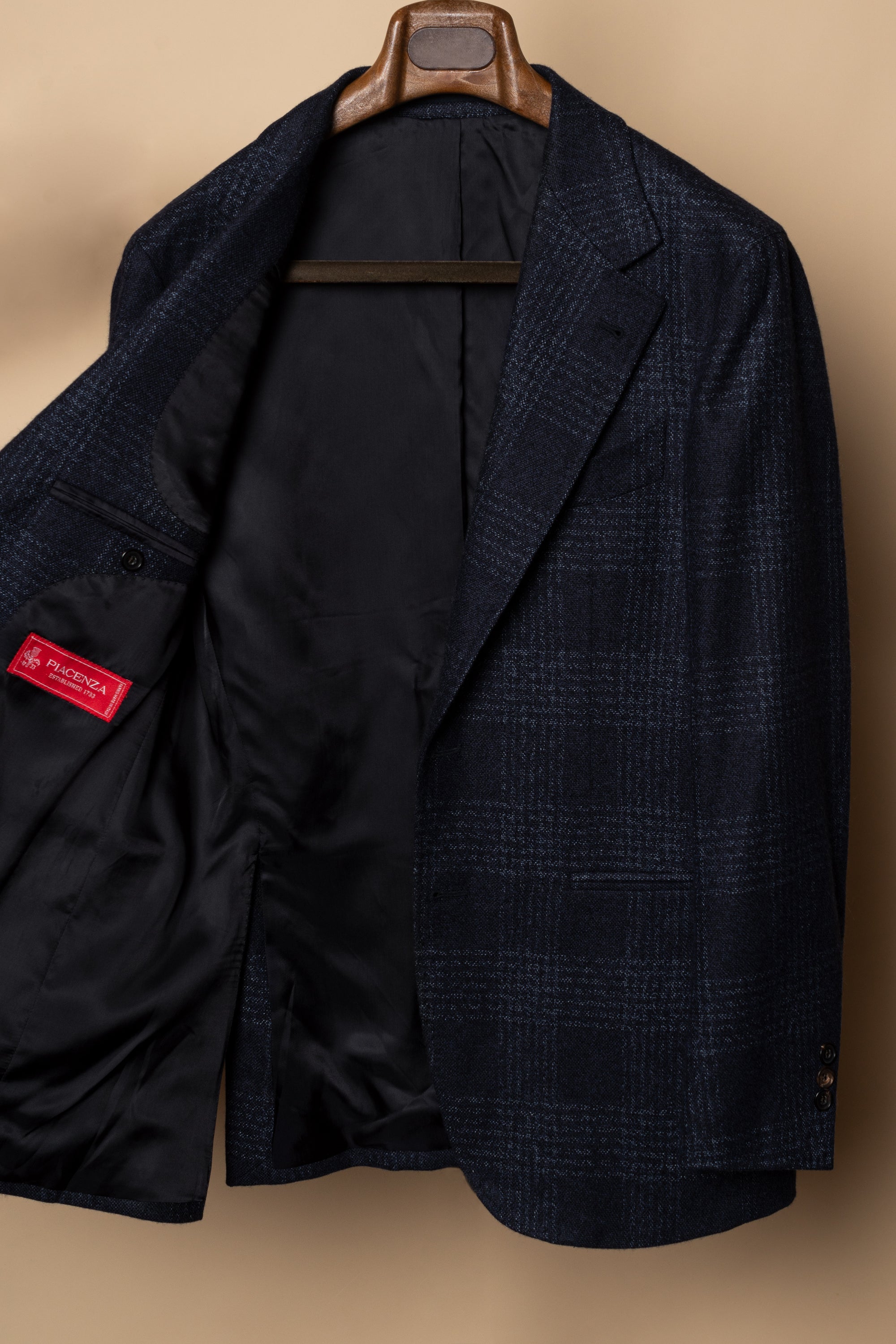 MTO Navy Glen Check Silk Cashmere Jacket #642