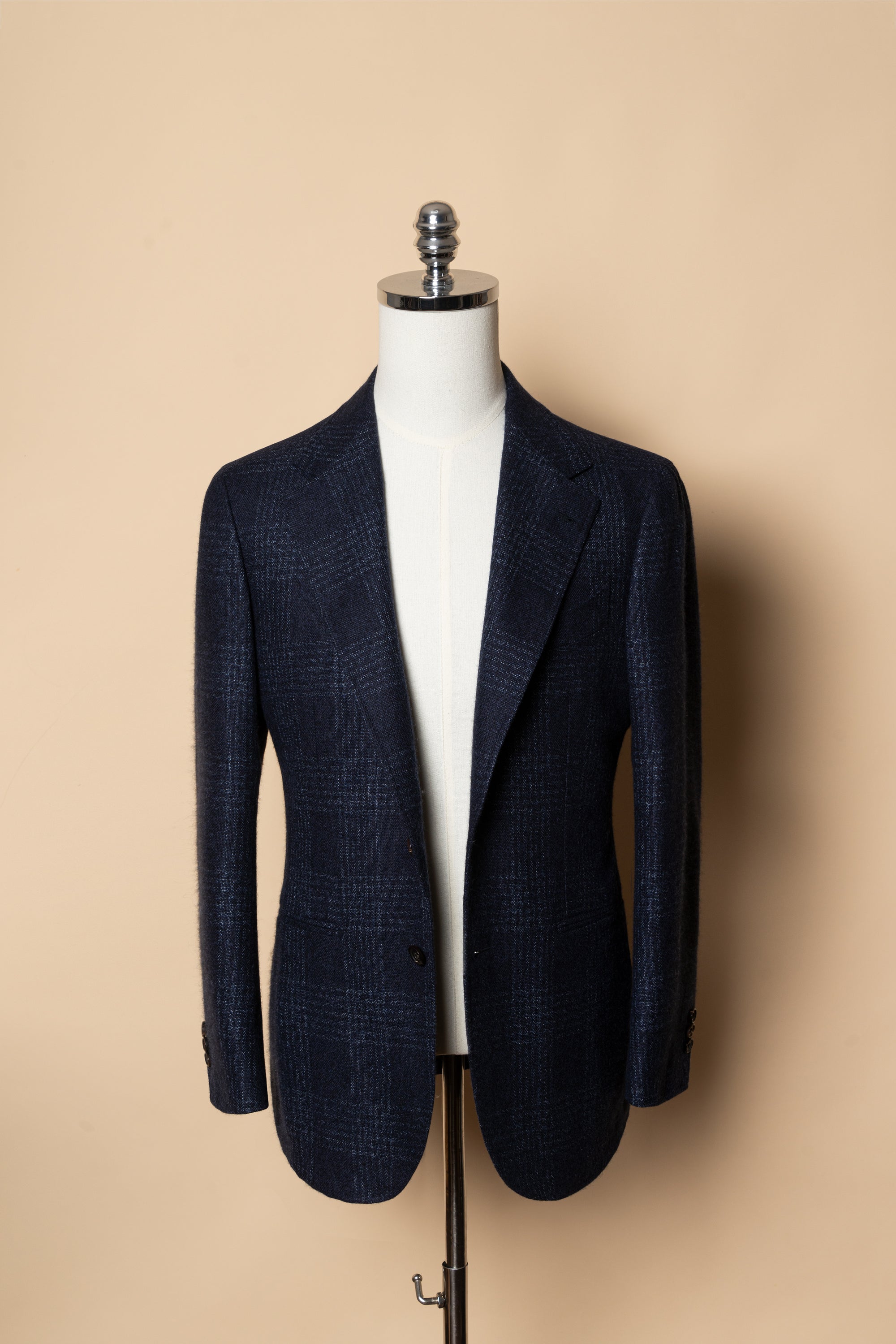 MTO Navy Glen Check Silk Cashmere Jacket #642