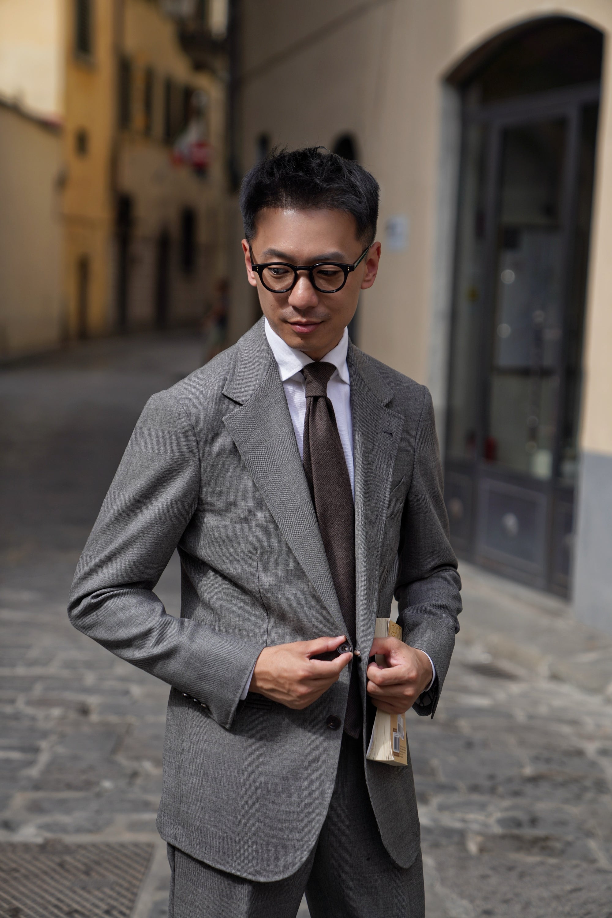 MTO Mid Grey Glen Check Worsted Wool Suit #481