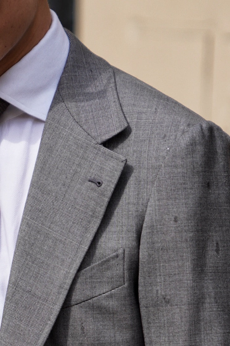 MTO Mid Grey Glen Check Worsted Wool Suit #481