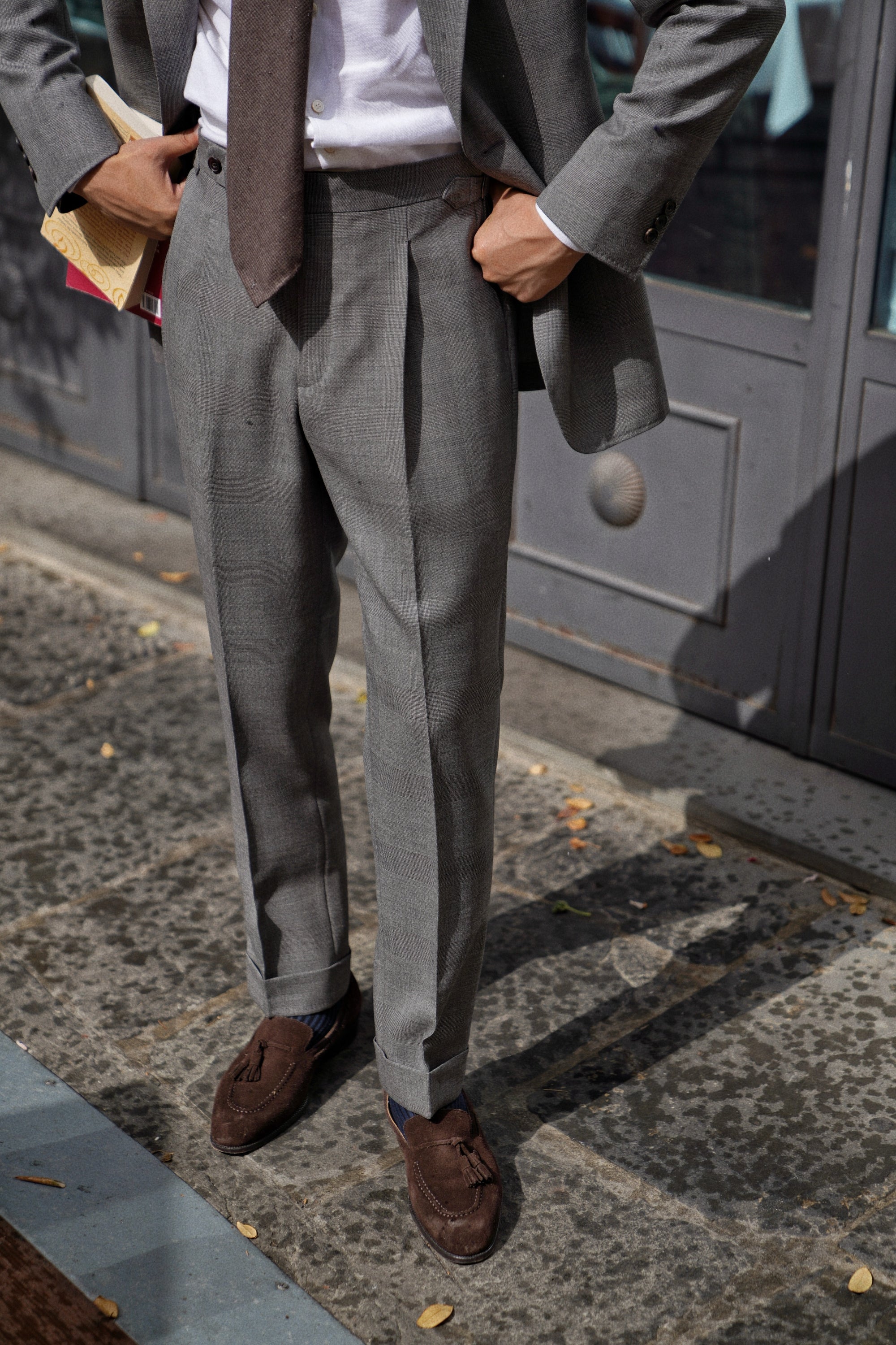 MTO Mid Grey Glen Check Worsted Wool Suit #481