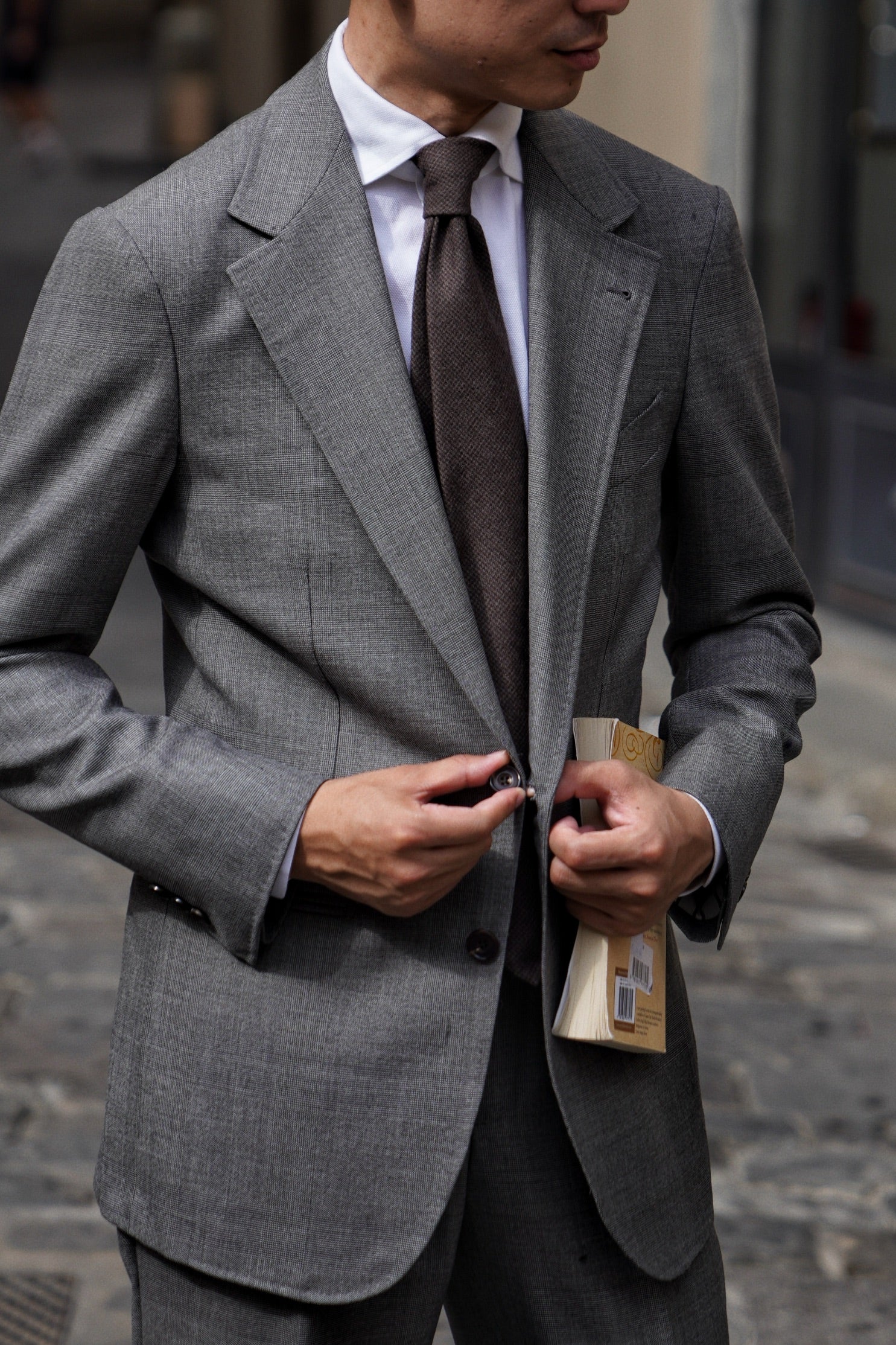 MTO Mid Grey Glen Check Worsted Wool Suit #481