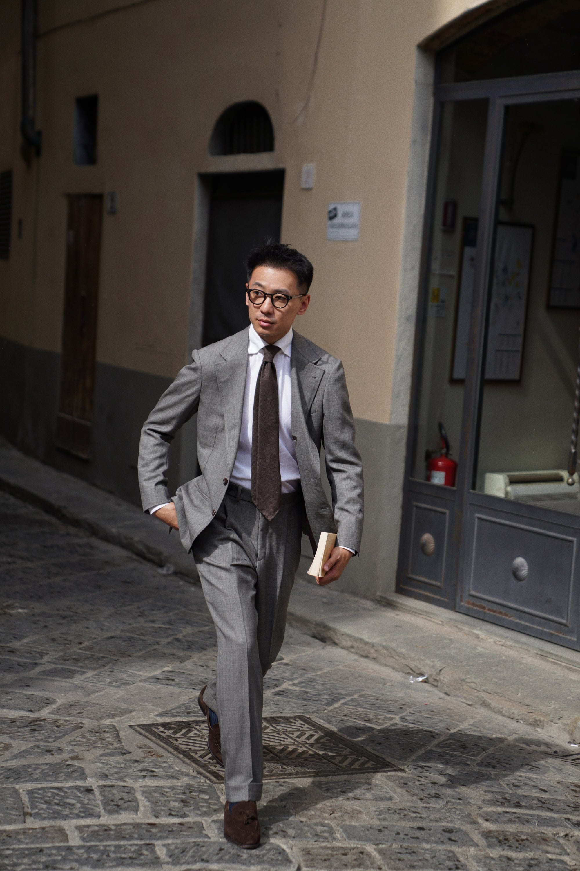 MTO Mid Grey Glen Check Worsted Wool Suit #481