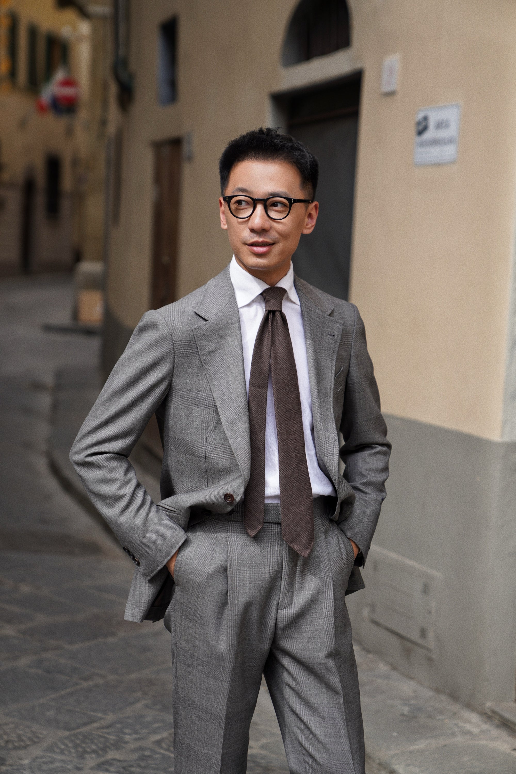 MTO Mid Grey Glen Check Worsted Wool Suit #481