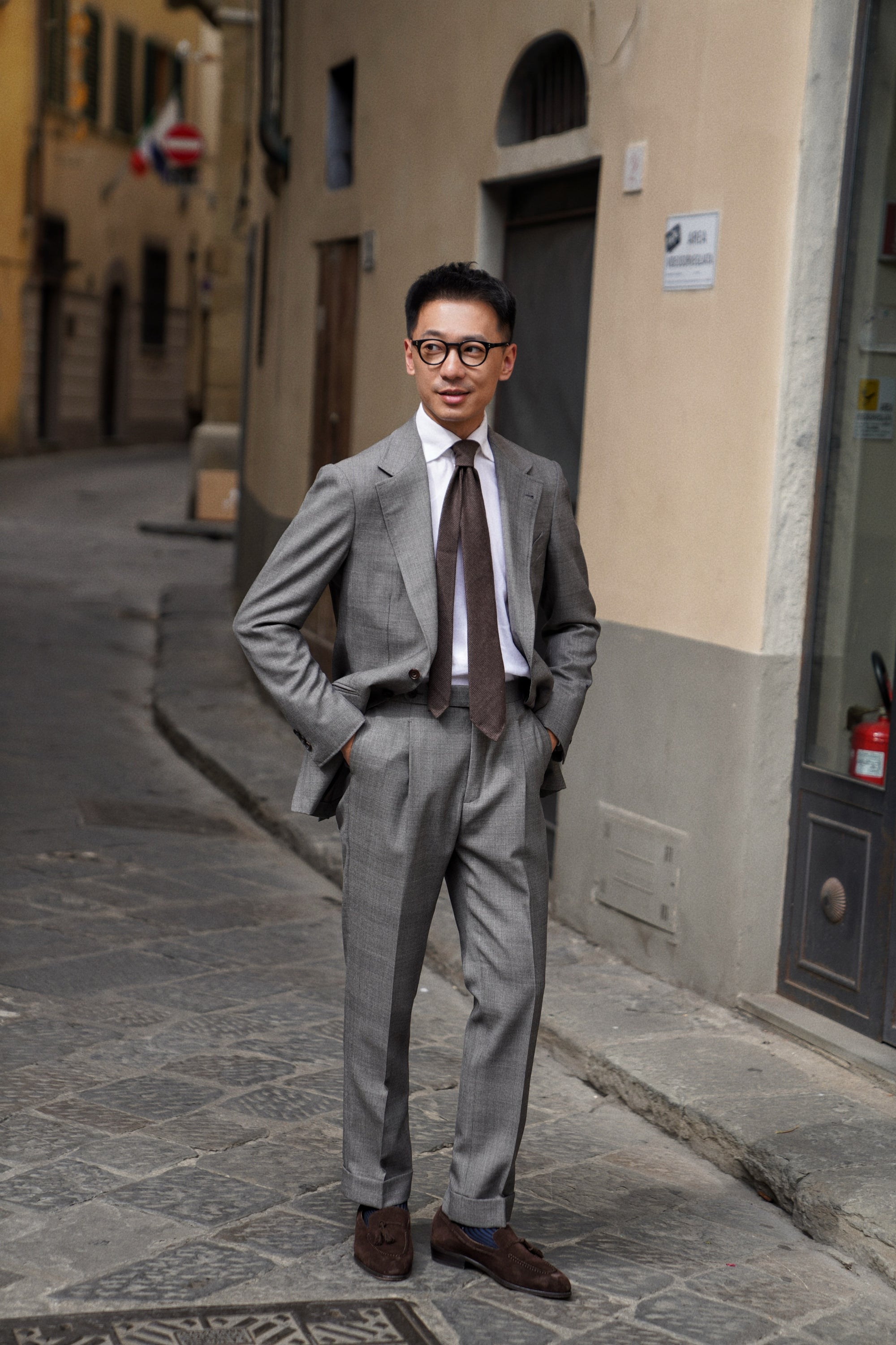 MTO Mid Grey Glen Check Worsted Wool Suit #481