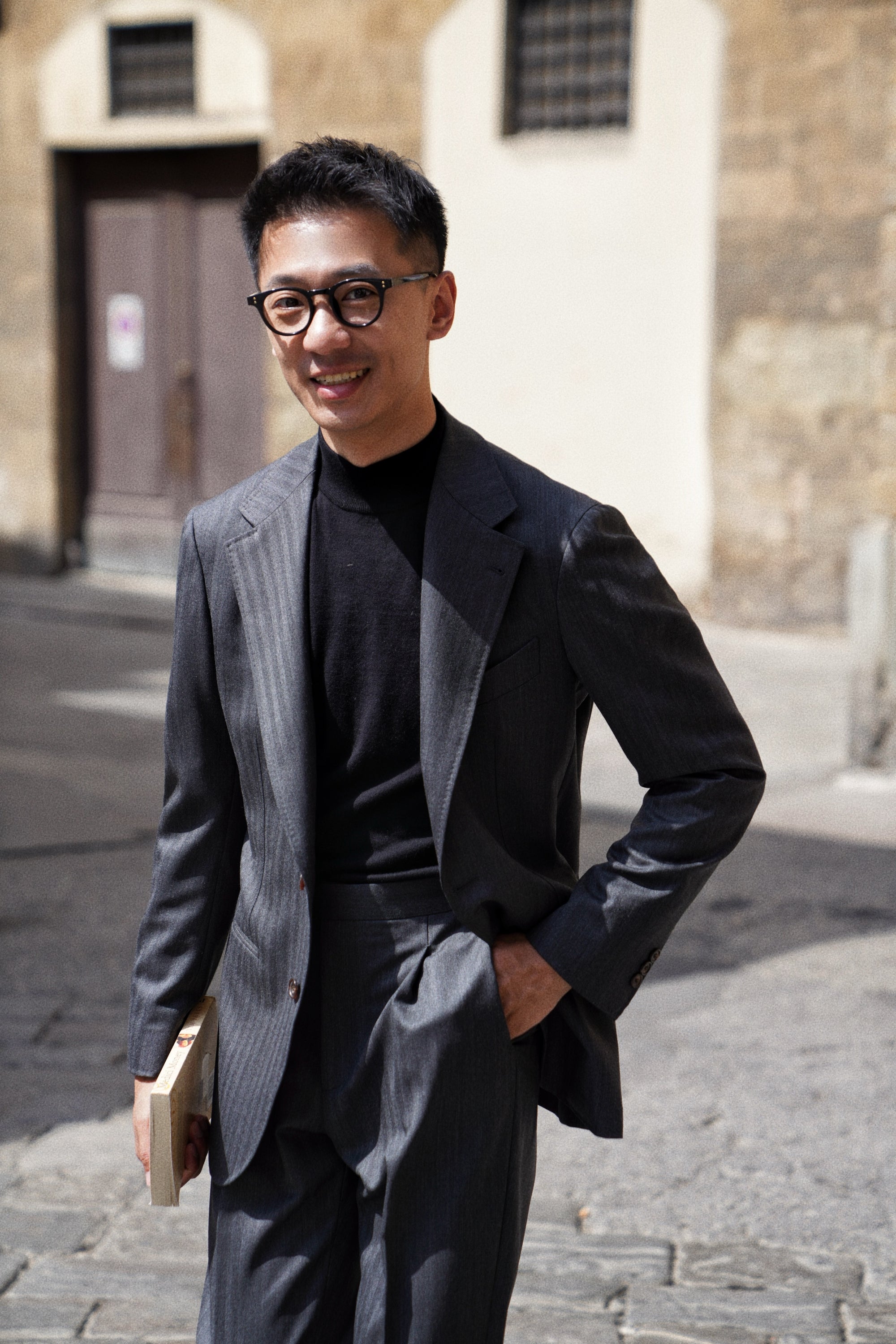 MTO Charcoal Herringbone Worsted Wool Suit #480