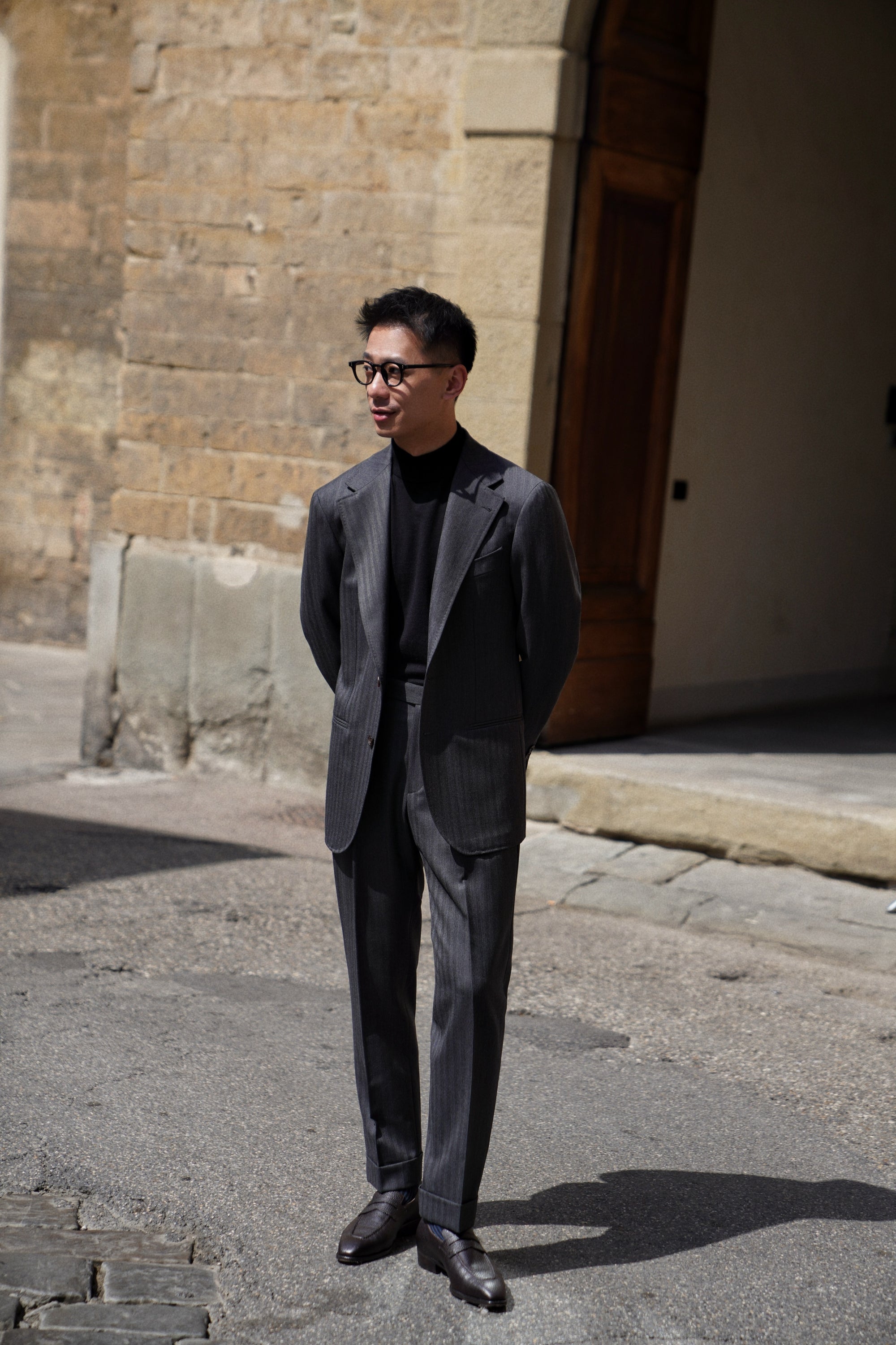 MTO Charcoal Herringbone Worsted Wool Suit #480