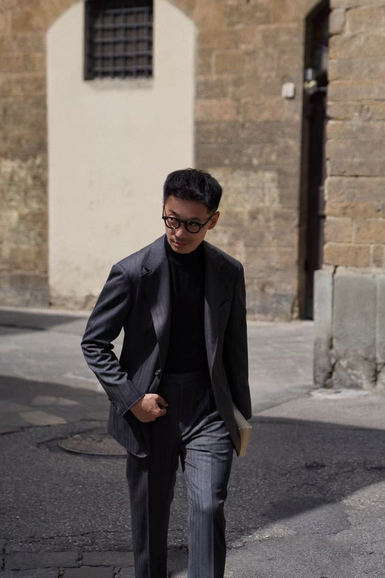 MTO Charcoal Herringbone Worsted Wool Suit #480