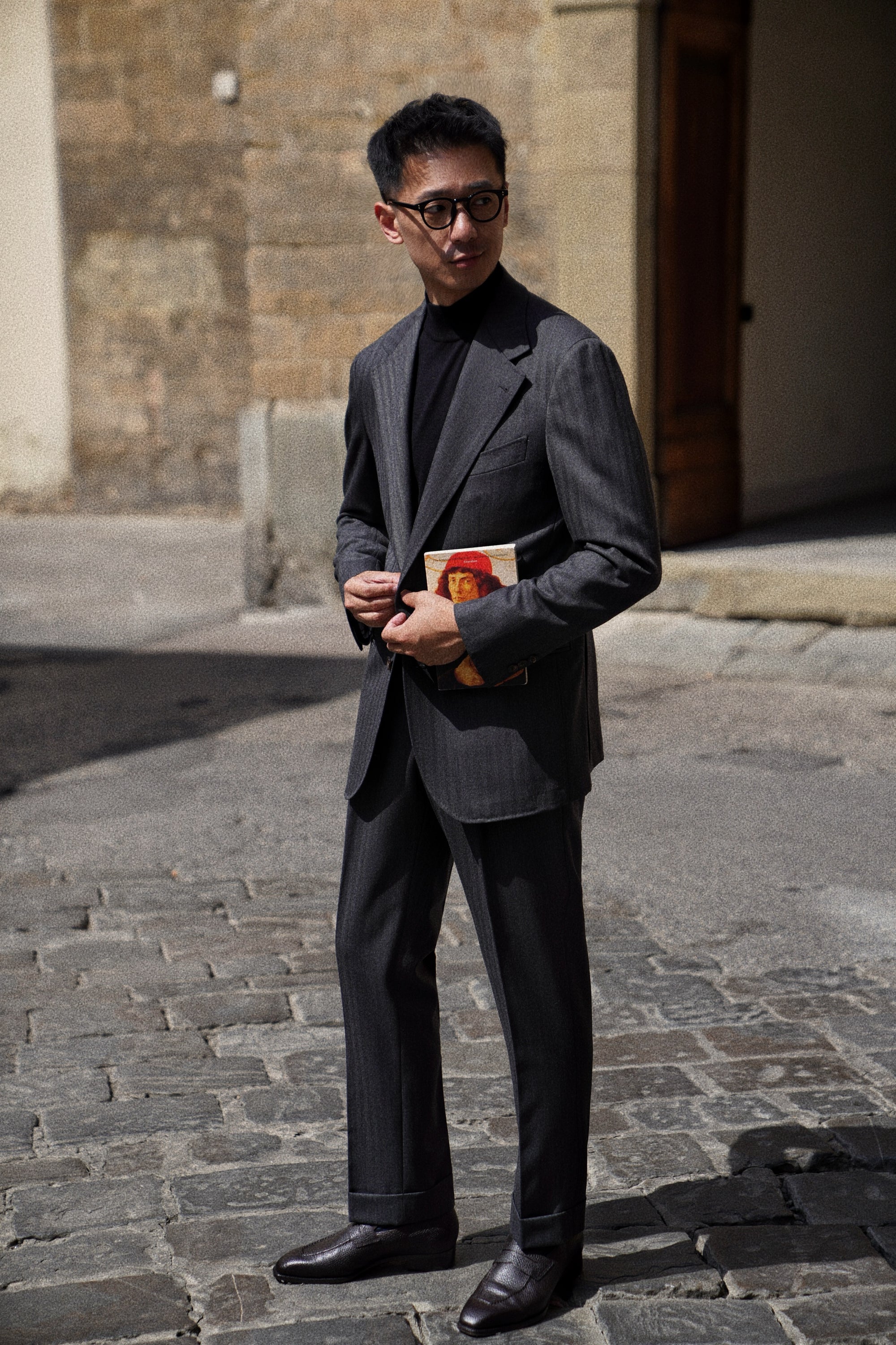 MTO Charcoal Herringbone Worsted Wool Suit #480